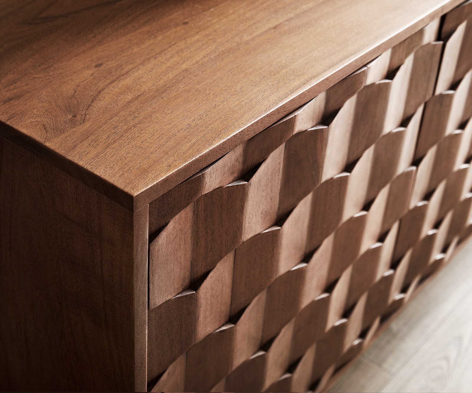 Sideboard Fevo 145 cm Akazie Braun 2 Türen 3 Schubfächer L-Fuß 5 Sideboard Fevo 145 cm Akazie Braun 2 Türen 3 Schubfächer L-Fuß 5