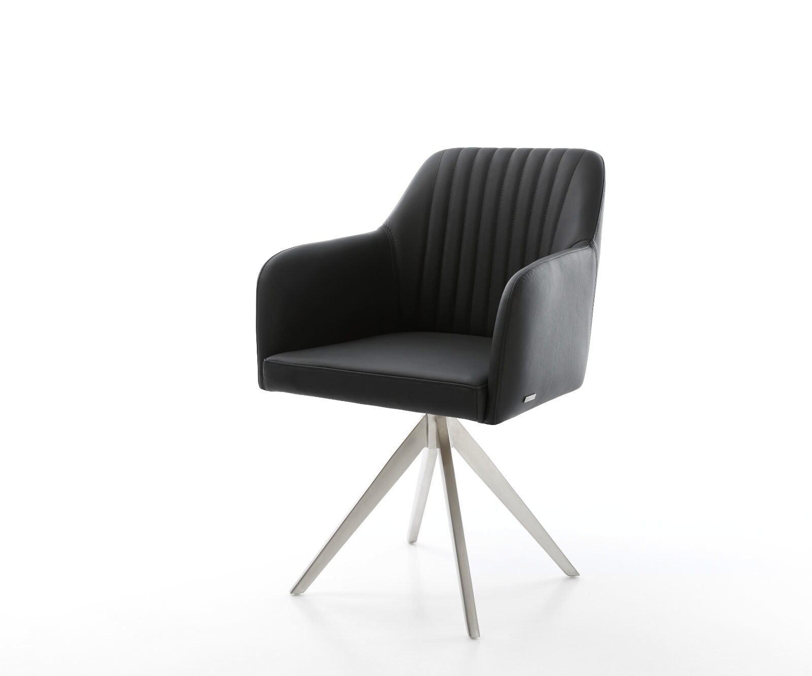 Drehstuhl Greg-Flex Echt-Leder Schwarz Kreuzgestell kantig Edelstahl 180° drehbar