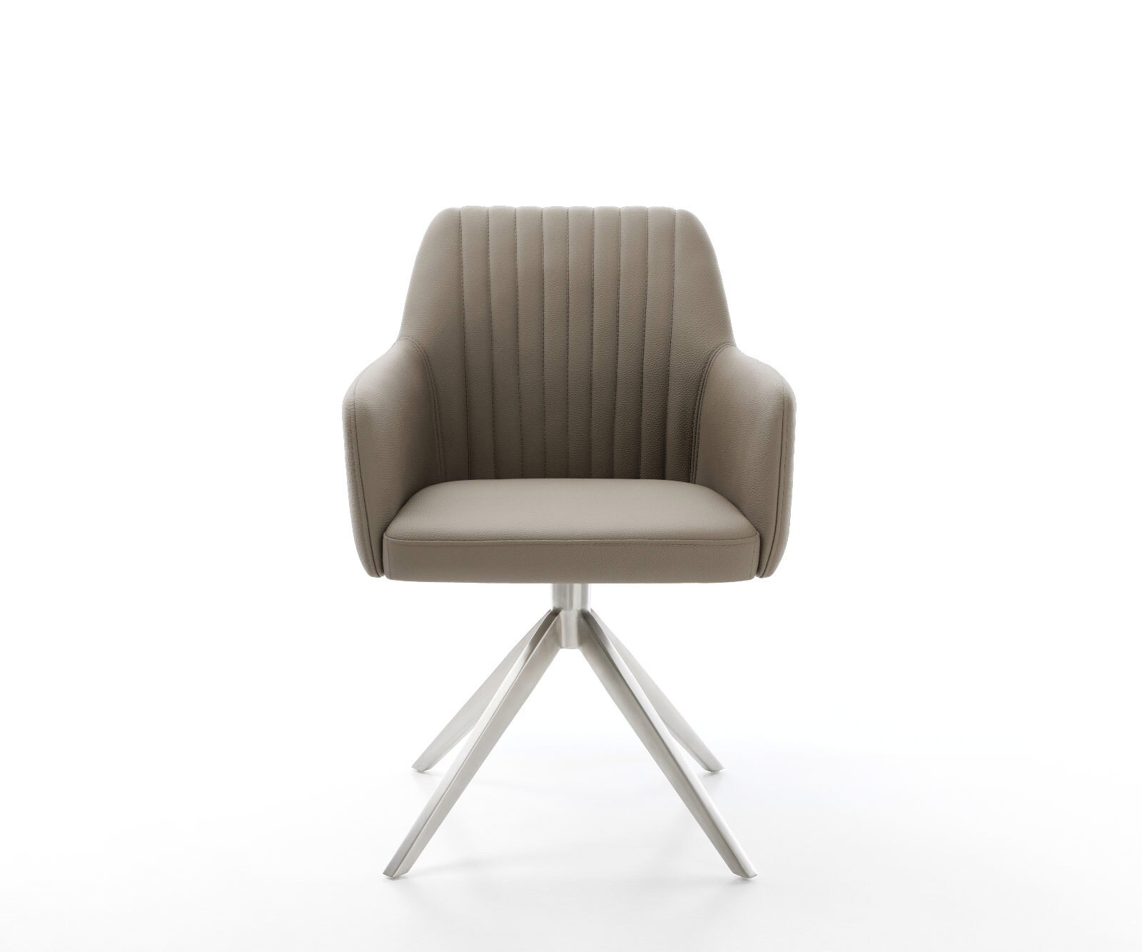 Chaise-de-salle-à-manger Greg-Flex cuir de vache couleur boue pied croisé large acier inoxydable brossé ressorts ensachés 1
