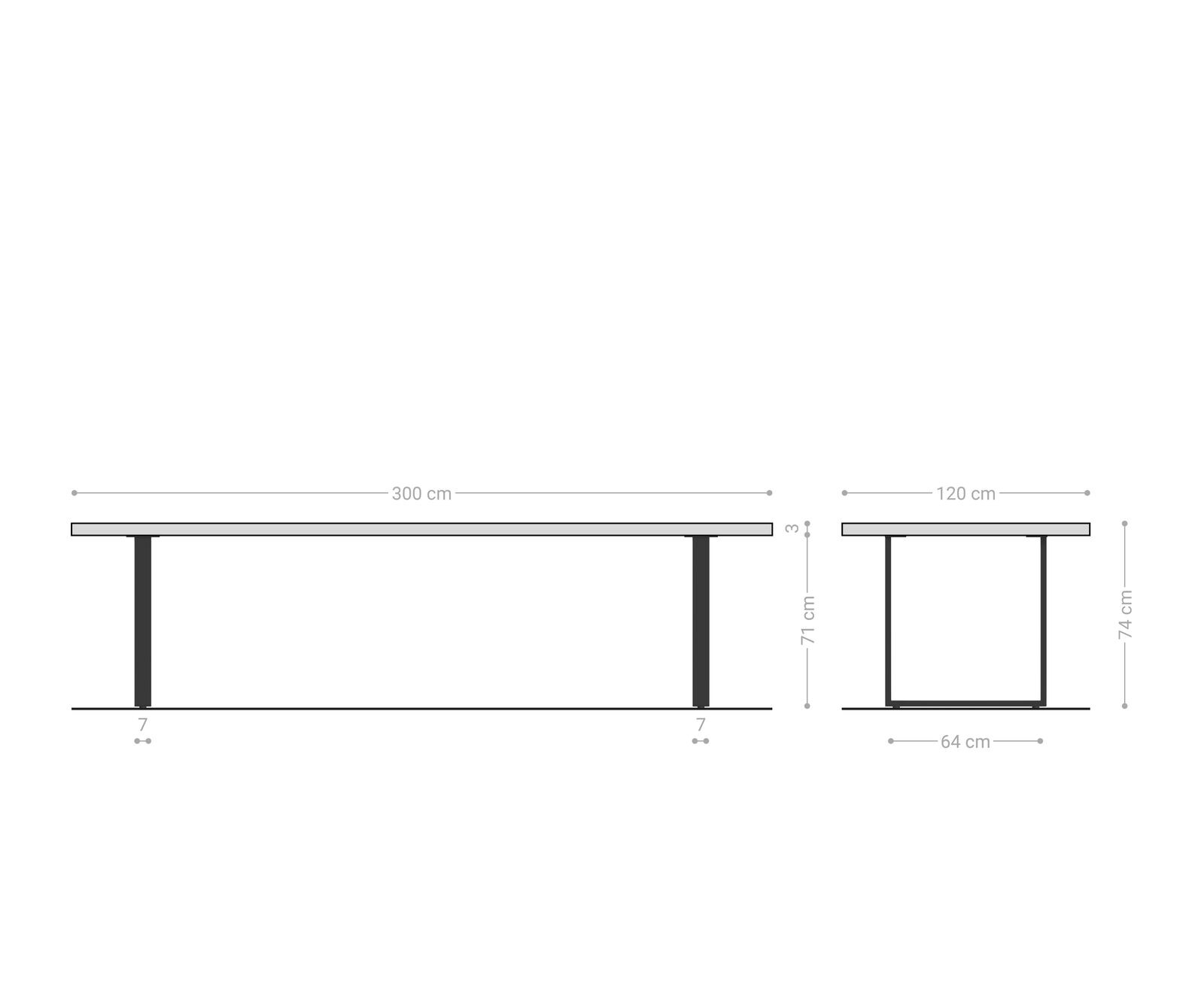 Esstisch Edge Boot 300x120x2,5-3 Eiche Natur Edelstahl Schmal Schweizer Kante 7