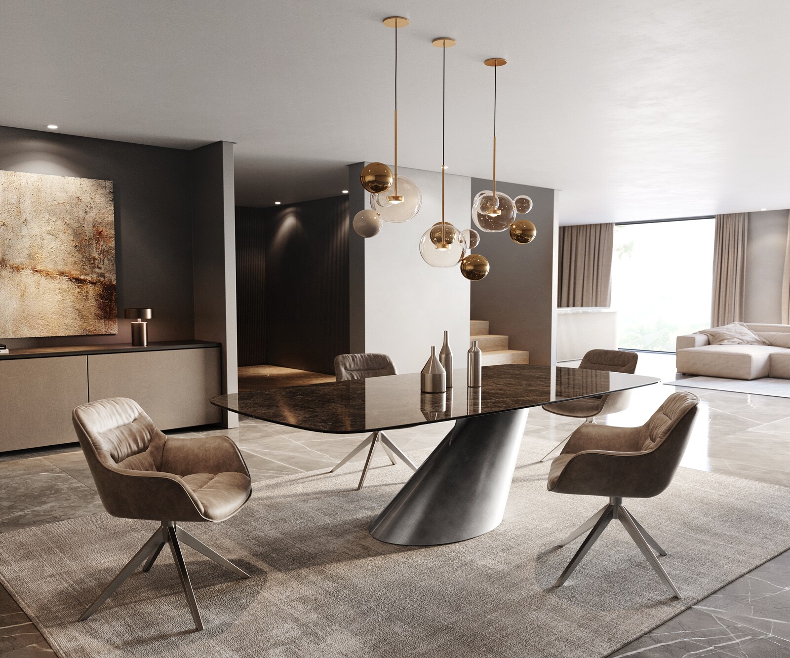 Esstisch Edge Boot 240x120 Keramik Laminam® Emperador Extra Lucidato Dunkelbraun Cono Metallic Silber 6