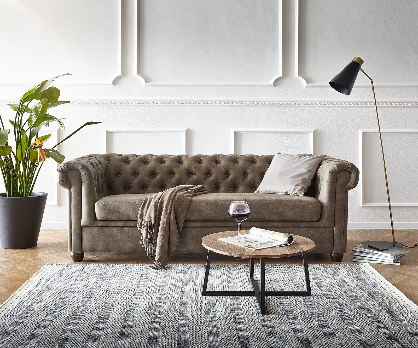Sofa Chesterfield 3-Sitzer 200x88 cm Vintage Taupe Couch 1