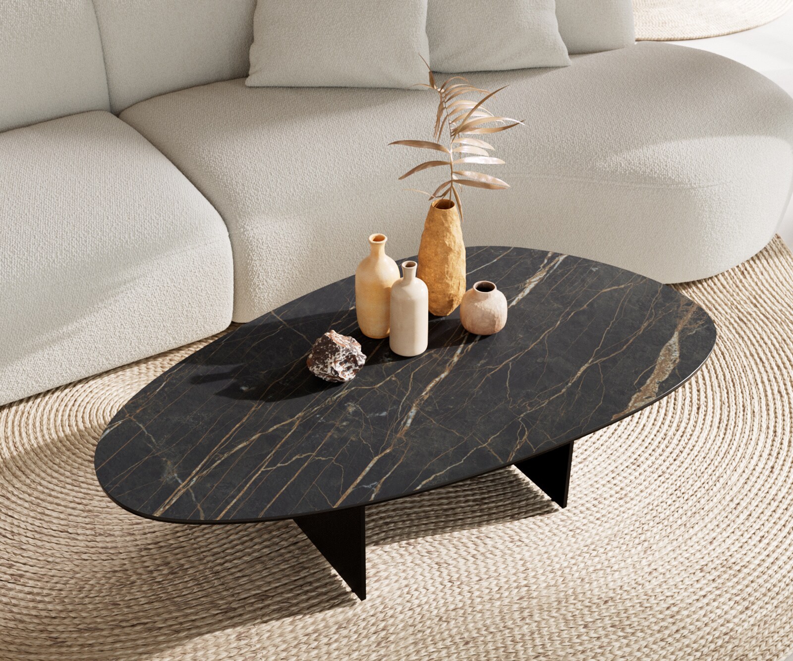 Couchtisch Edge Oval 140x75 cm Keramik Laminam® Noir Desir Braun Salto Metall Schwarz 3