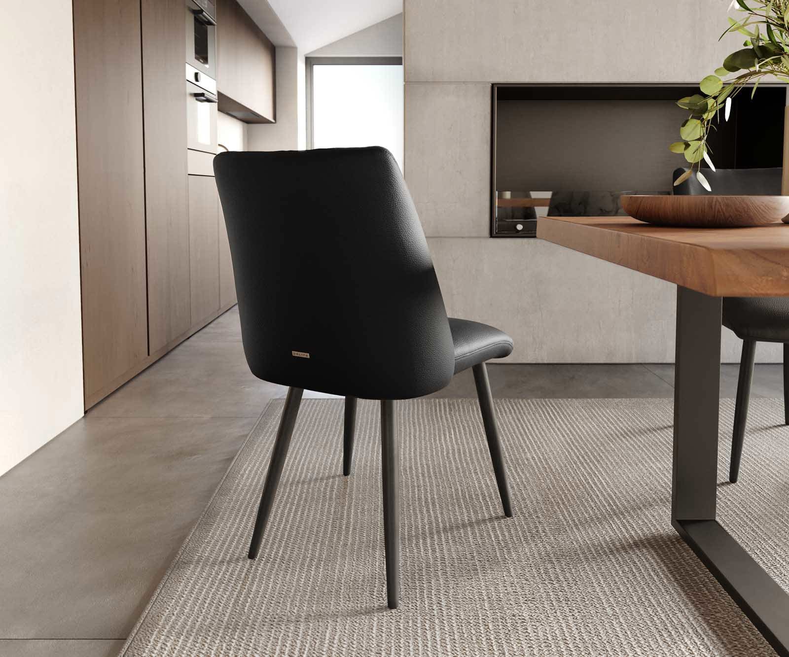 Esszimmerstuhl Elso-Flex Echt-Leder Schwarz 4-Fuß konisch Schwarz Taschenfederkern 3 Esszimmerstuhl Elso-Flex Echt-Leder Schwarz 4-Fuß konisch Schwarz Taschenfederkern 3