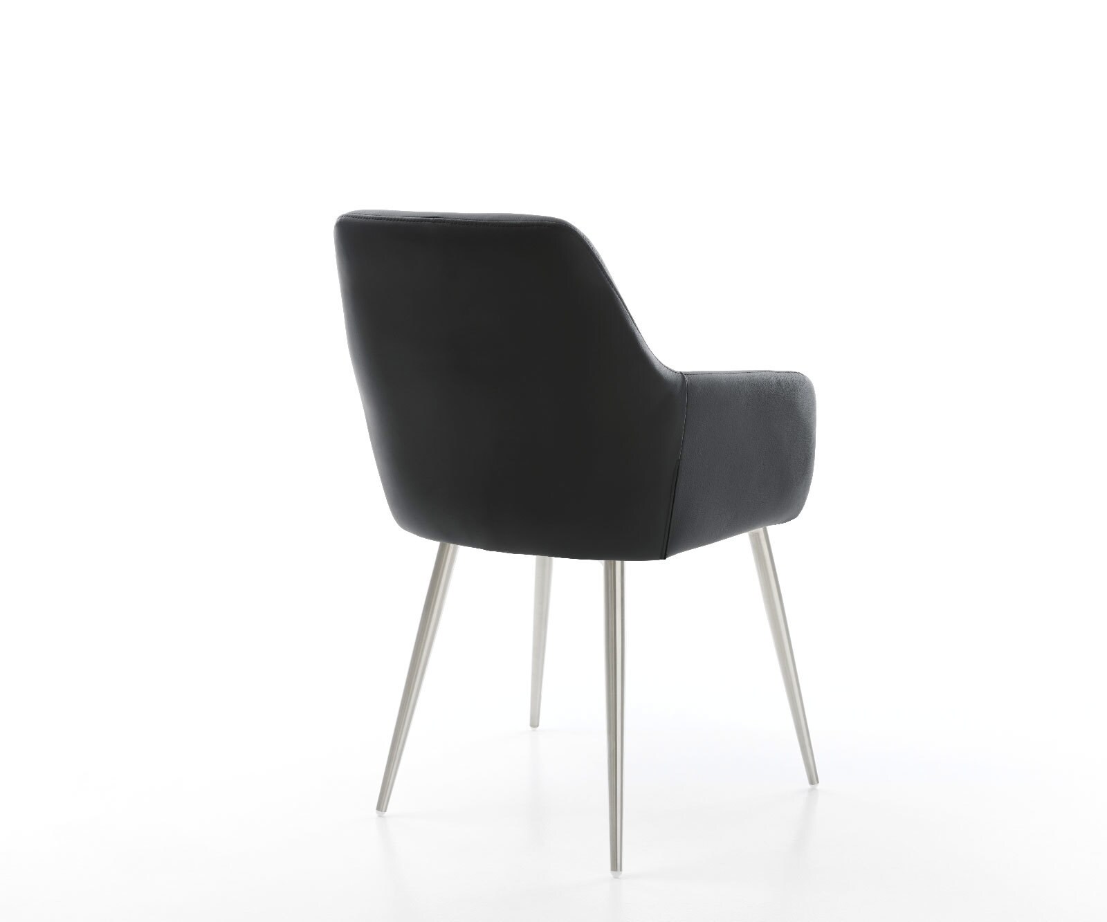 Chaise-de-salle-à-manger Pejo-Flex cuir de vache noir 4 pieds coniques acier inoxydable brossé ressorts ensachés 5