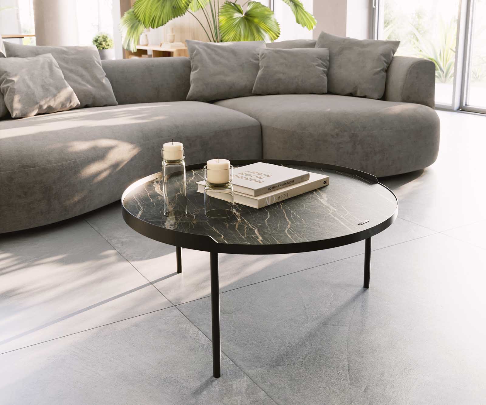 Couchtisch Torell 80x80 cm Keramik Laminam®Noir Desir Braun Metallrahmen Effektfinish Titan 1