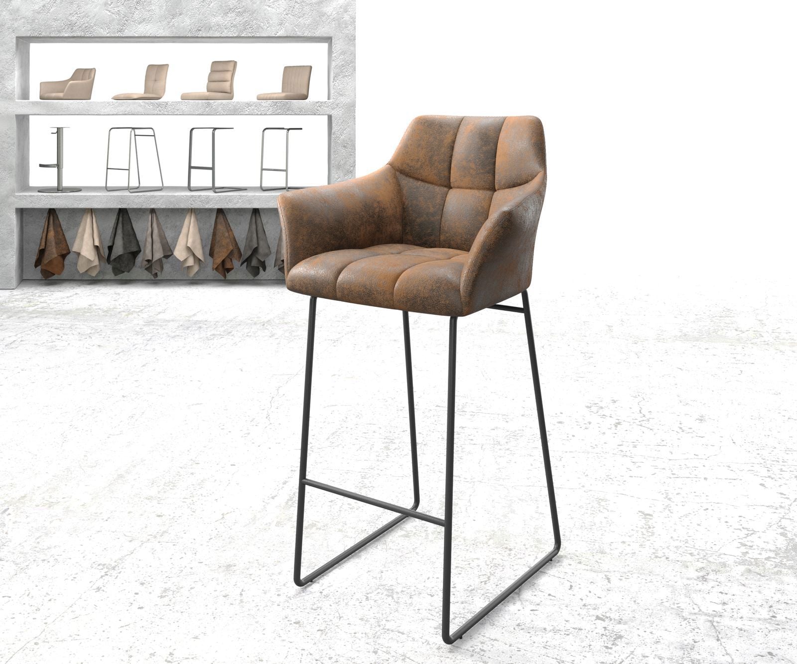 Barstuhl Yulo-Flex Vintage Braun Kufengestell Metall Barstuhl Yulo-Flex Vintage Braun Kufengestell Metall