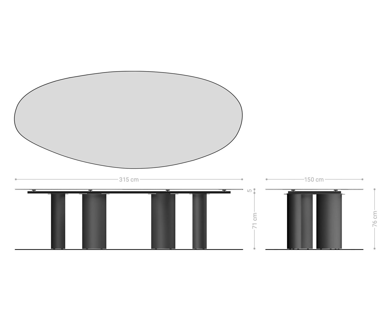 Table à manger Edge Oval 315x150 cm Céramique Iris FMG Onice Oro Pilier Métal Noir 9