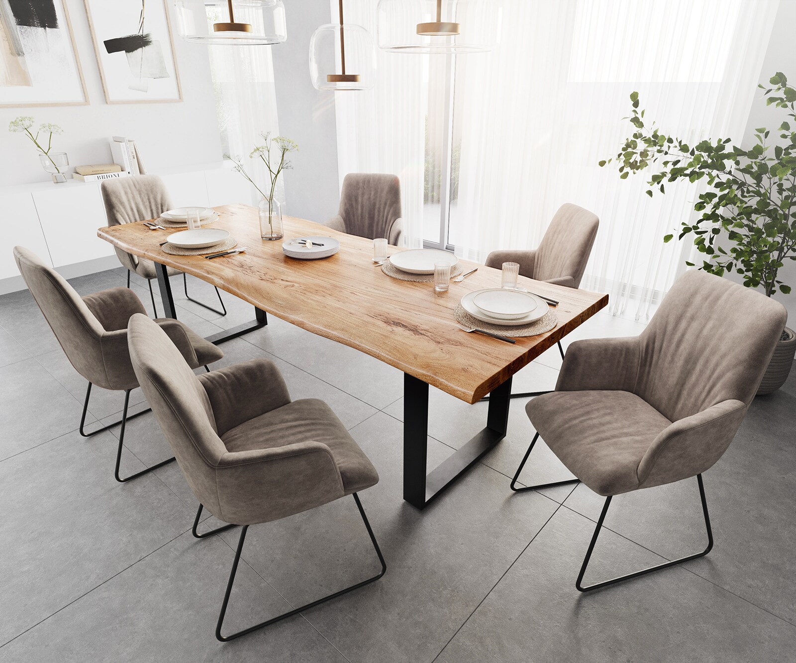 Table de salle à manger Edge 260x100  XL acacia naturel métal noir Live-Edge 6