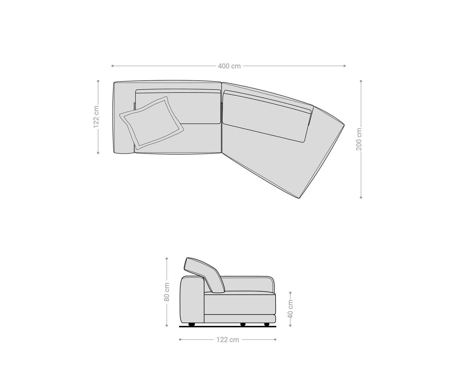 Big-Sofa Snoosh 400x150 cm Mikrofaser Schlamm Vintage Recamiere rechts 9