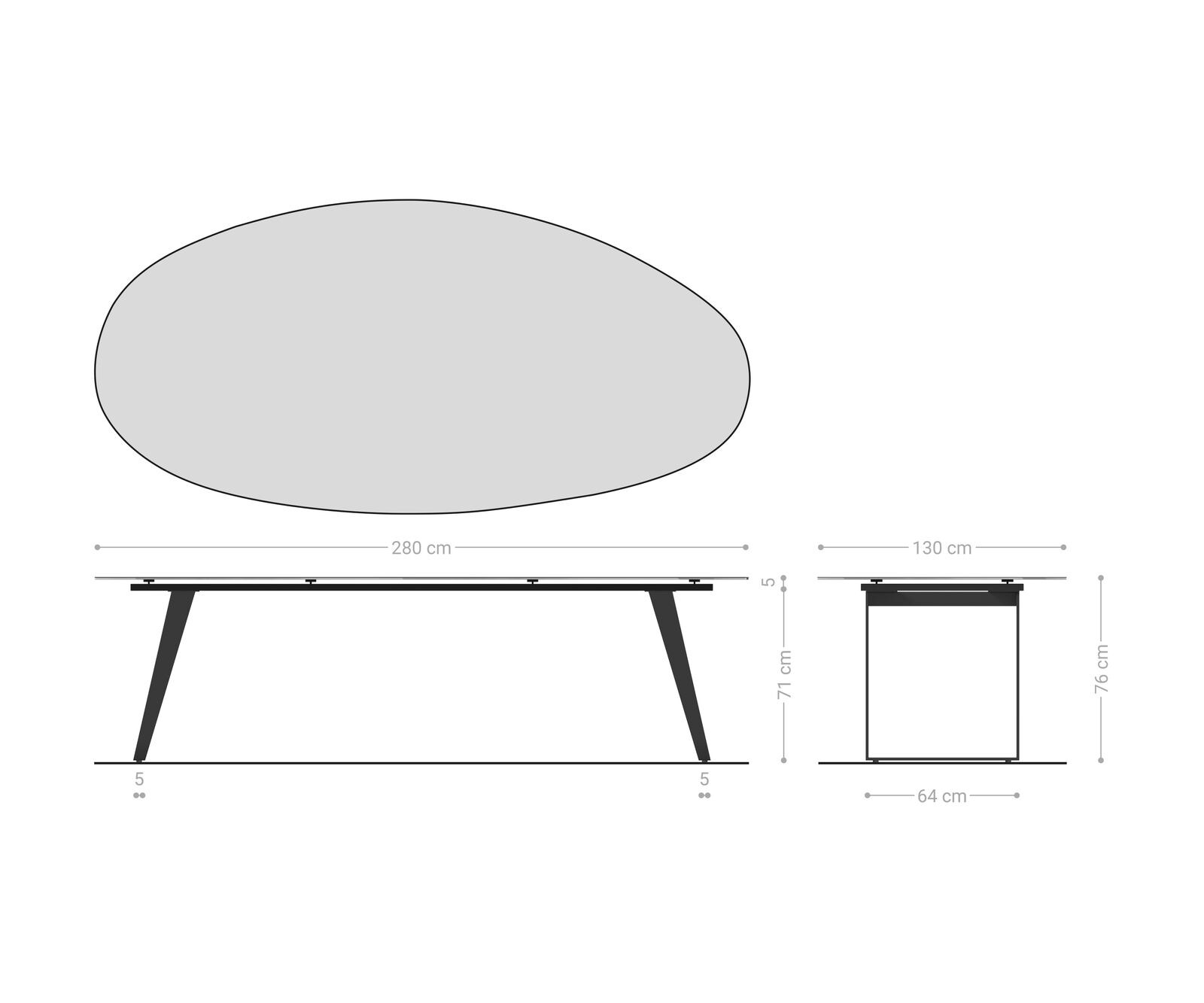 Esstisch Edge Oval 280x130 cm Keramik Laminam® Sabbia Eichefarbig Metall Schräg Effektfinish Titan 6