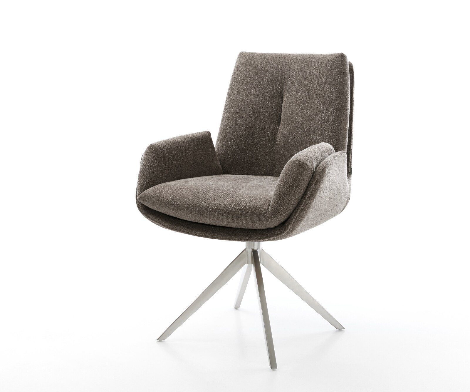 Drehstuhl Clea-Flex Strukturstoff Soft Taupe Kreuzgestell breit Edelstahl 360° drehbar Wippfunktion