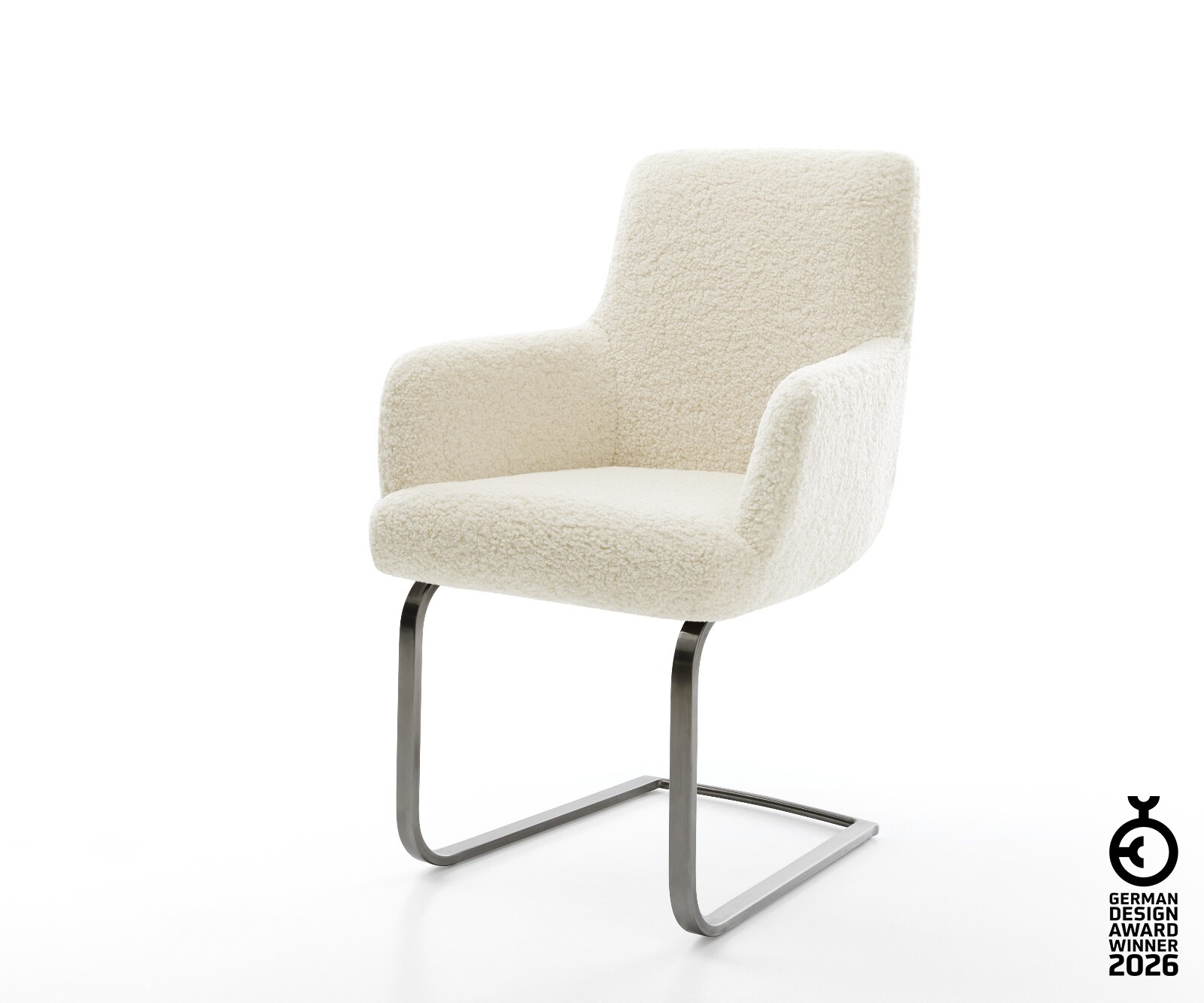 Freischwinger Heira-Flex mit Armlehnen Teddystoff Beige Freischwinger flach Graphit Taschenfederkern