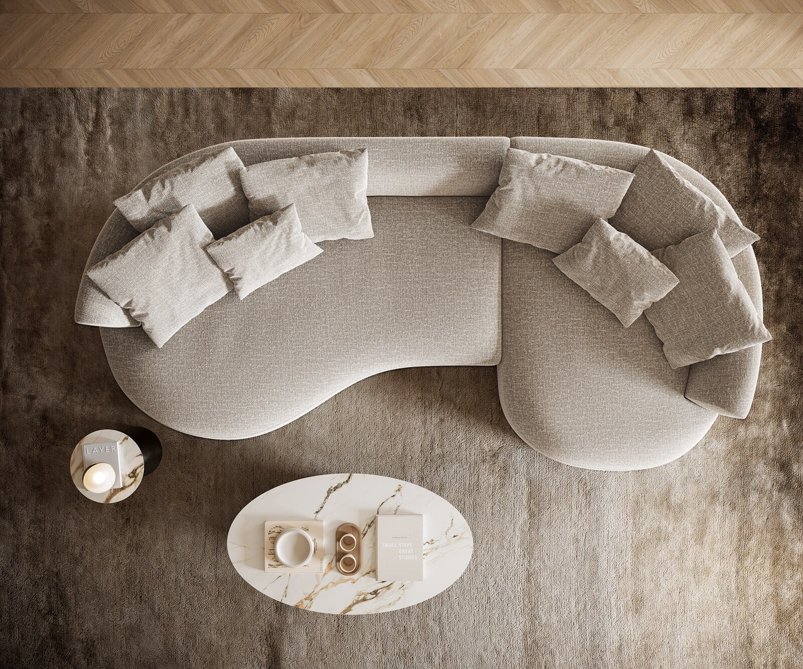 Grand-canapé Edina 330x170 cm Tissu Soft Beige 5