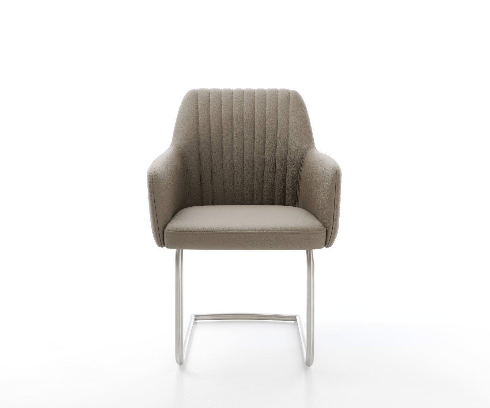 Cantilever Greg-Flex cuir de vache couleur boue pied cantilever rond acier inoxydable brossé ressorts ensachés 1