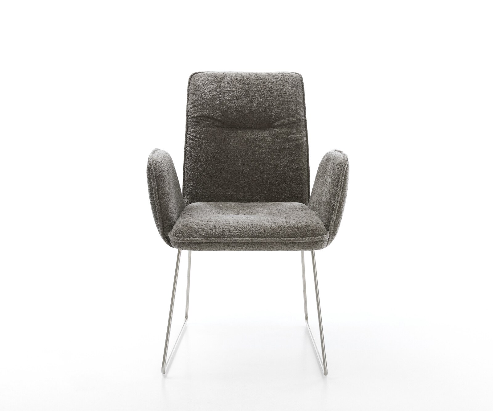 Chaise-de-salle-à-manger Vinja-Flex bouclé doux couleur boue pied trapèze acier inoxydable 2