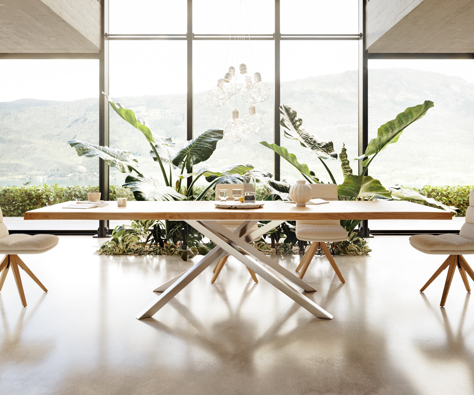 Table à manger Edge 300x100 chêne nature cadre croisé rectangle acier inoxydable Live-Edge 4