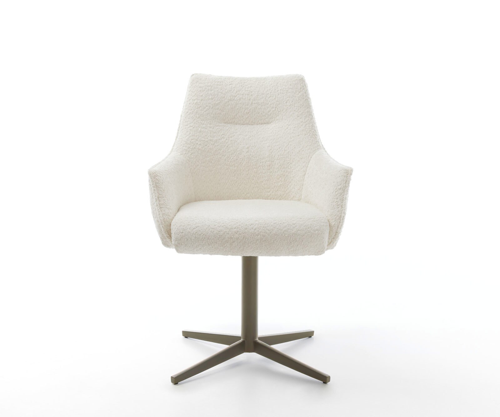 Chaise-pivotante Alja-Flex avec accoudoirs bouclé blanc pied de chaise 4 branches aspect titane pivotement sur 360° ressorts ensachés 1