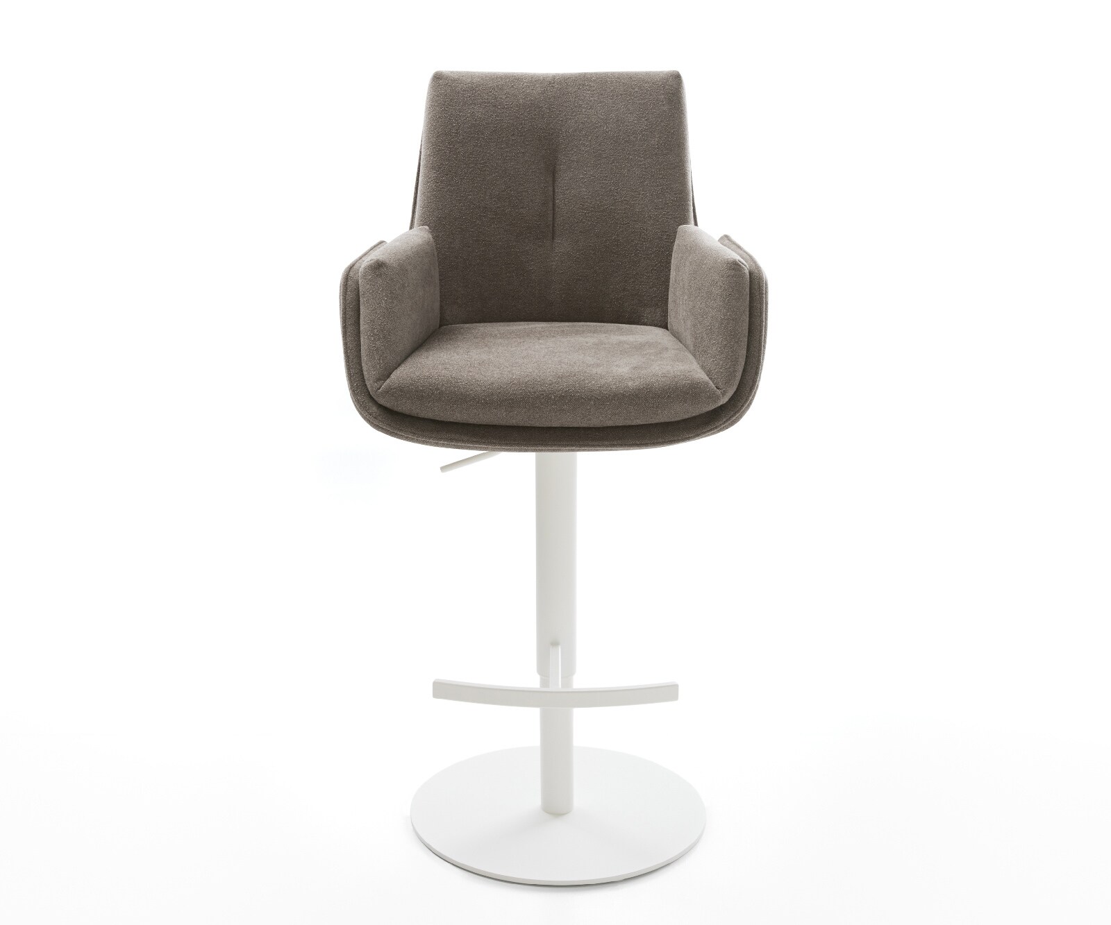 Barstuhl Clea-Flex Strukturstoff Soft Taupe Drehfuß höhenverstellbar Metall Weiß 1