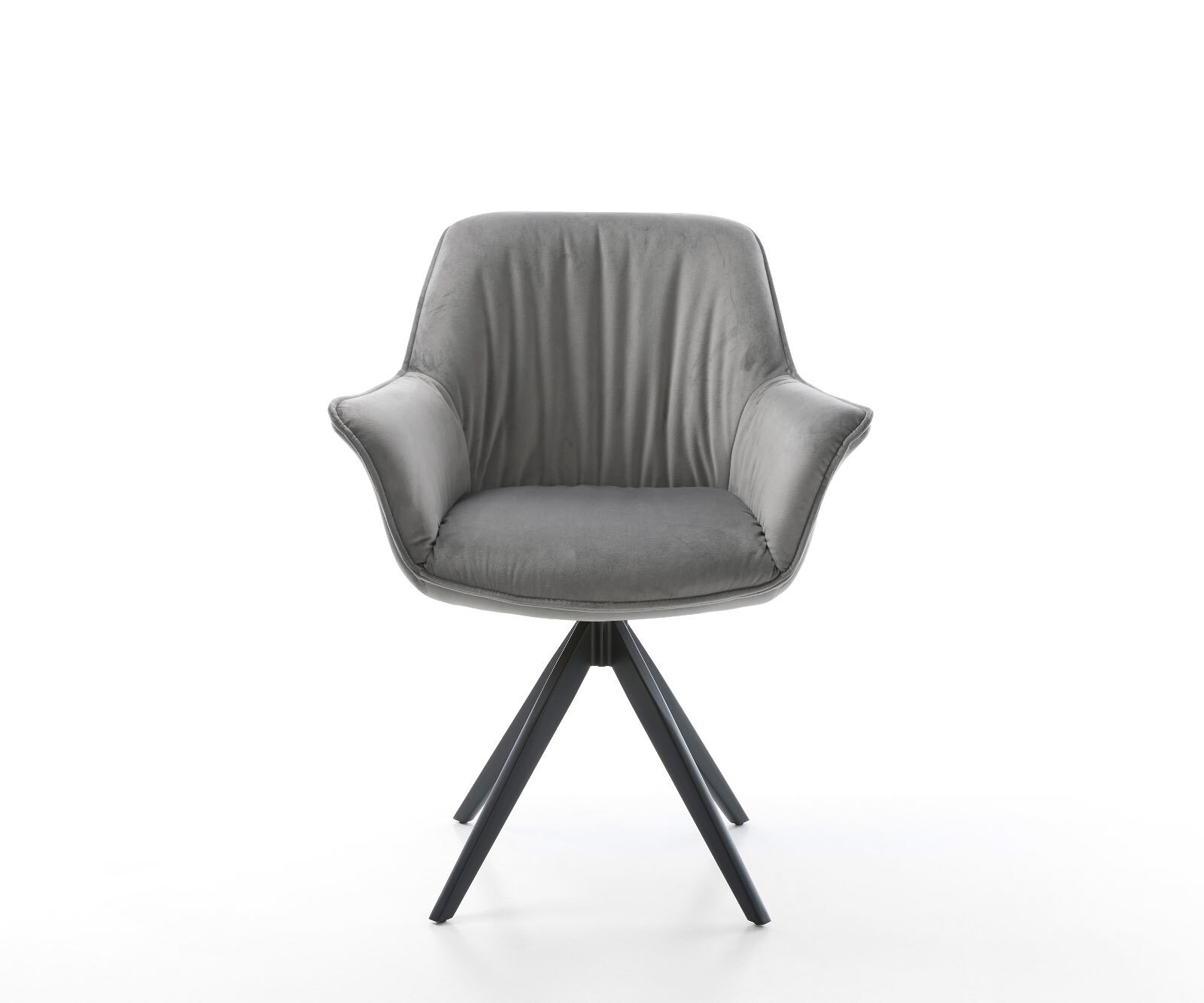 Esszimmerstuhl Keila-Flex mit Armlehnen Samt Grau Kreuzgestell kantig Schwarz 2 Esszimmerstuhl Keila-Flex mit Armlehnen Samt Grau Kreuzgestell kantig Schwarz 2