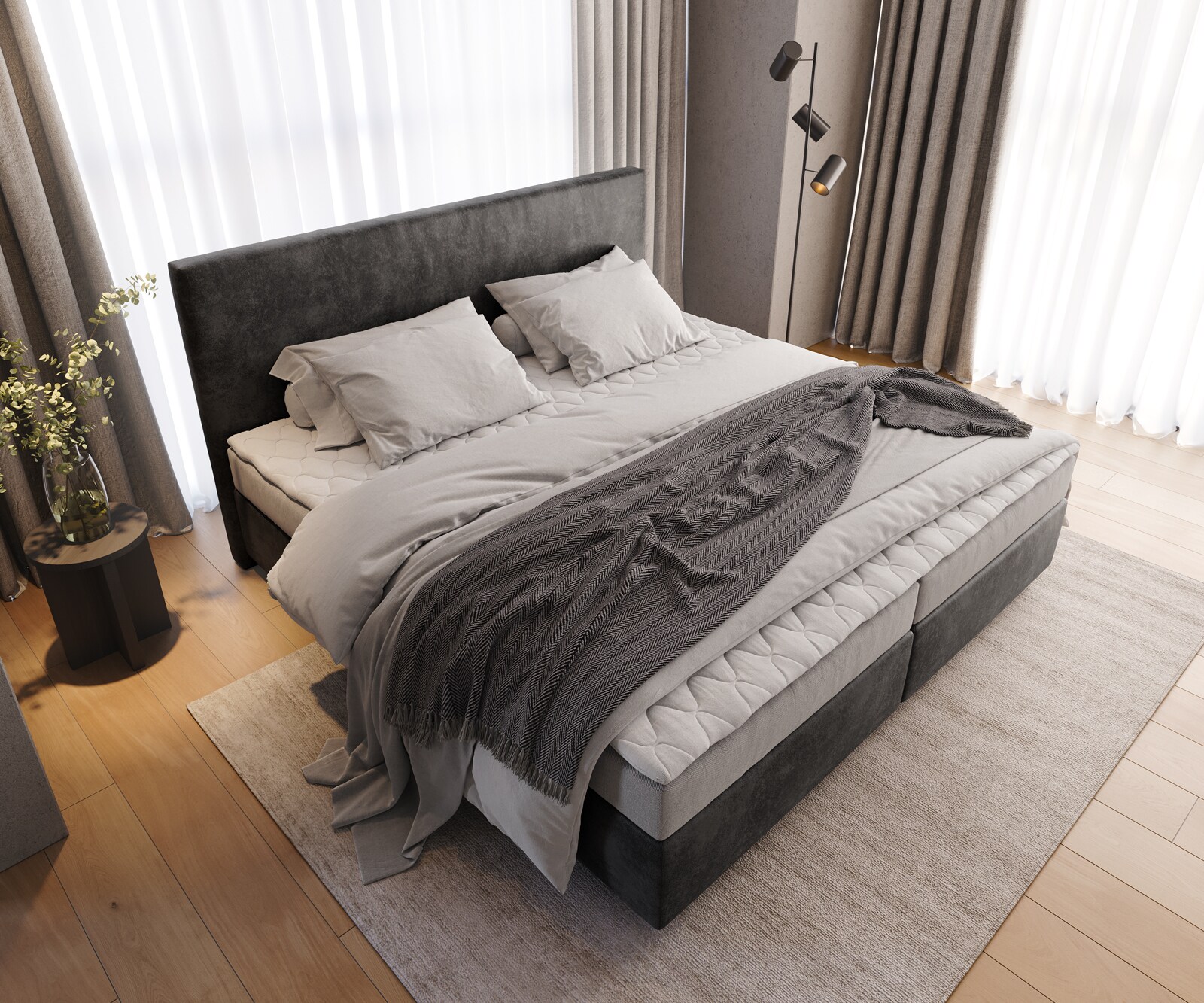 Lit-à-sommier-tapissier Dream-Well microfibre anthracite vintage 200x200 cm Matelas Bonell PU-Surmatelas 3