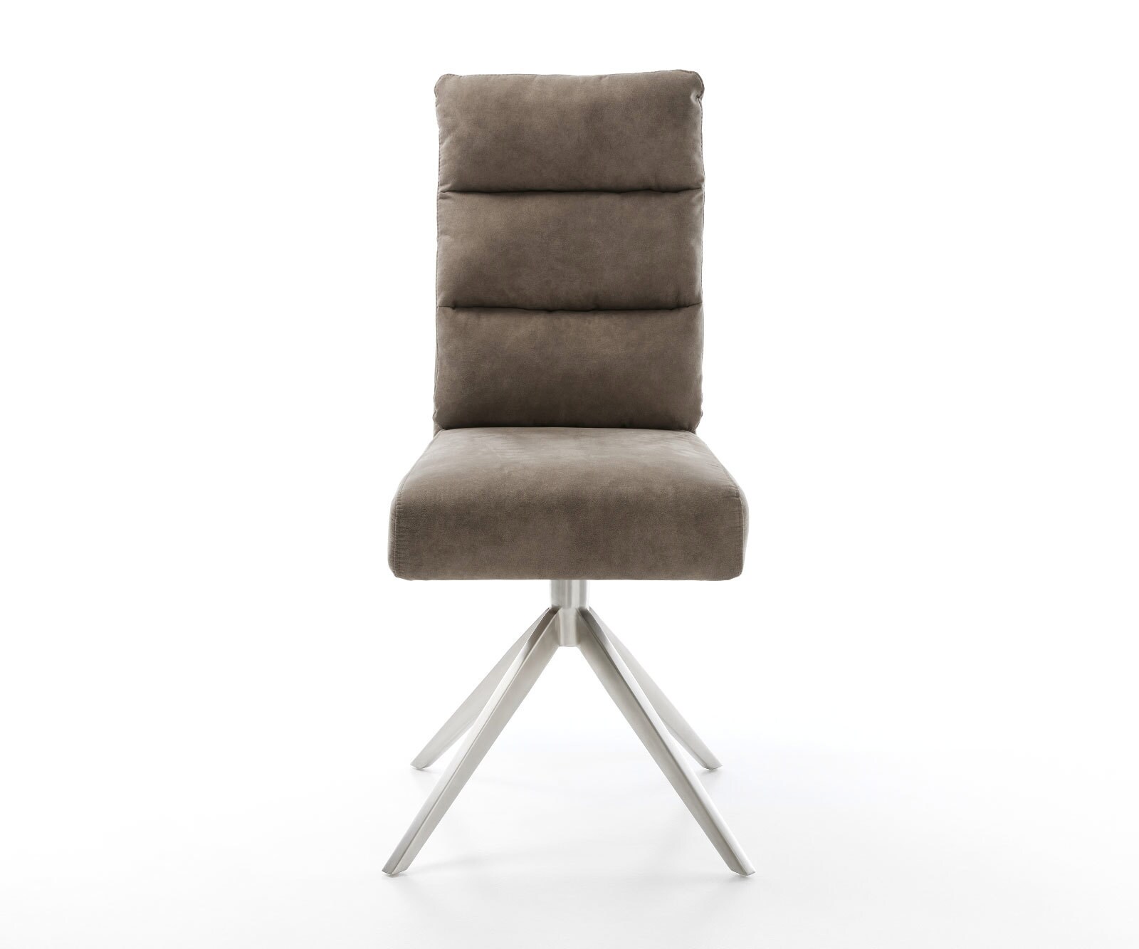Chaise-pivotante Pela-Flex microvelours taupe vintage pied croisé large acier inoxydable brossé pivotement sur 360° fonction bascule ressorts ensachés 1