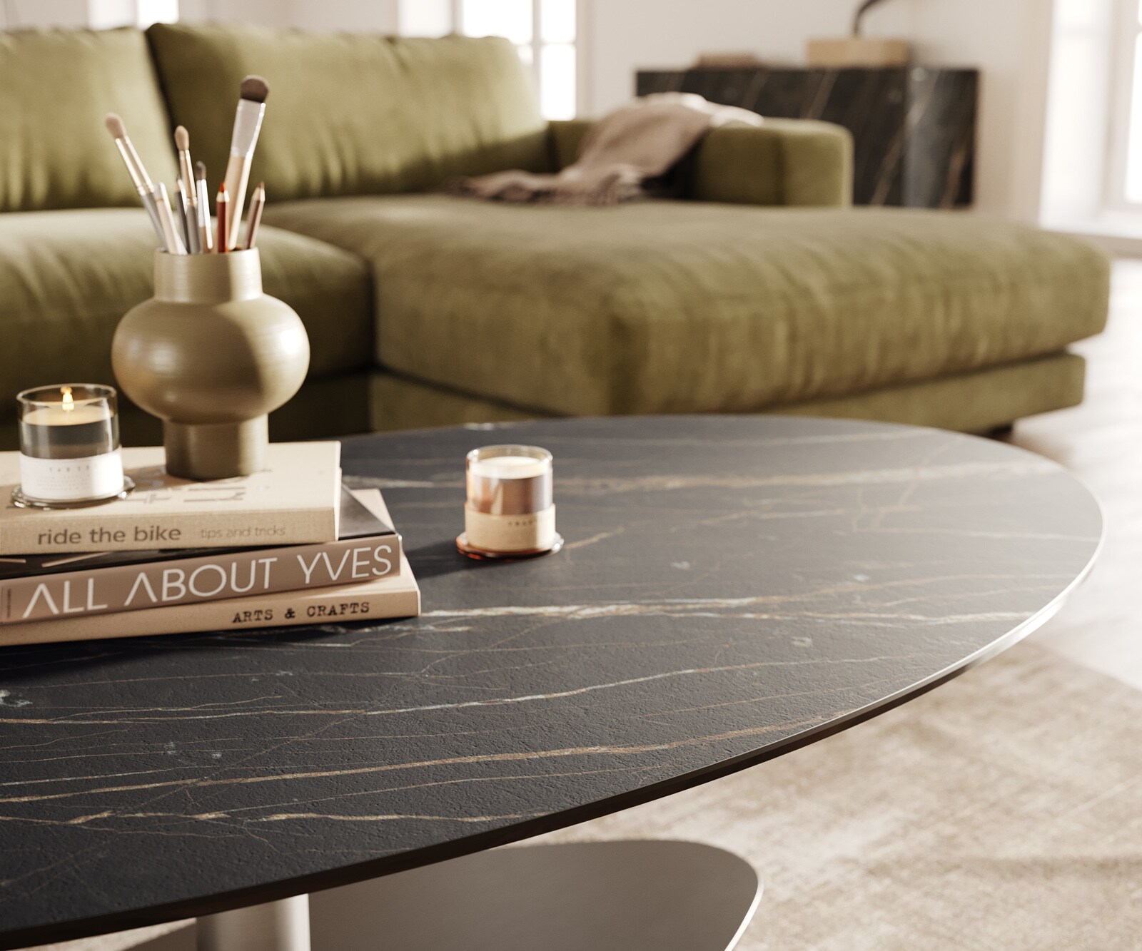 Table basse Edge Oval 140x80 cm céramique Laminam® Noir Desir brun Vibany acier inoxydable brossé 5