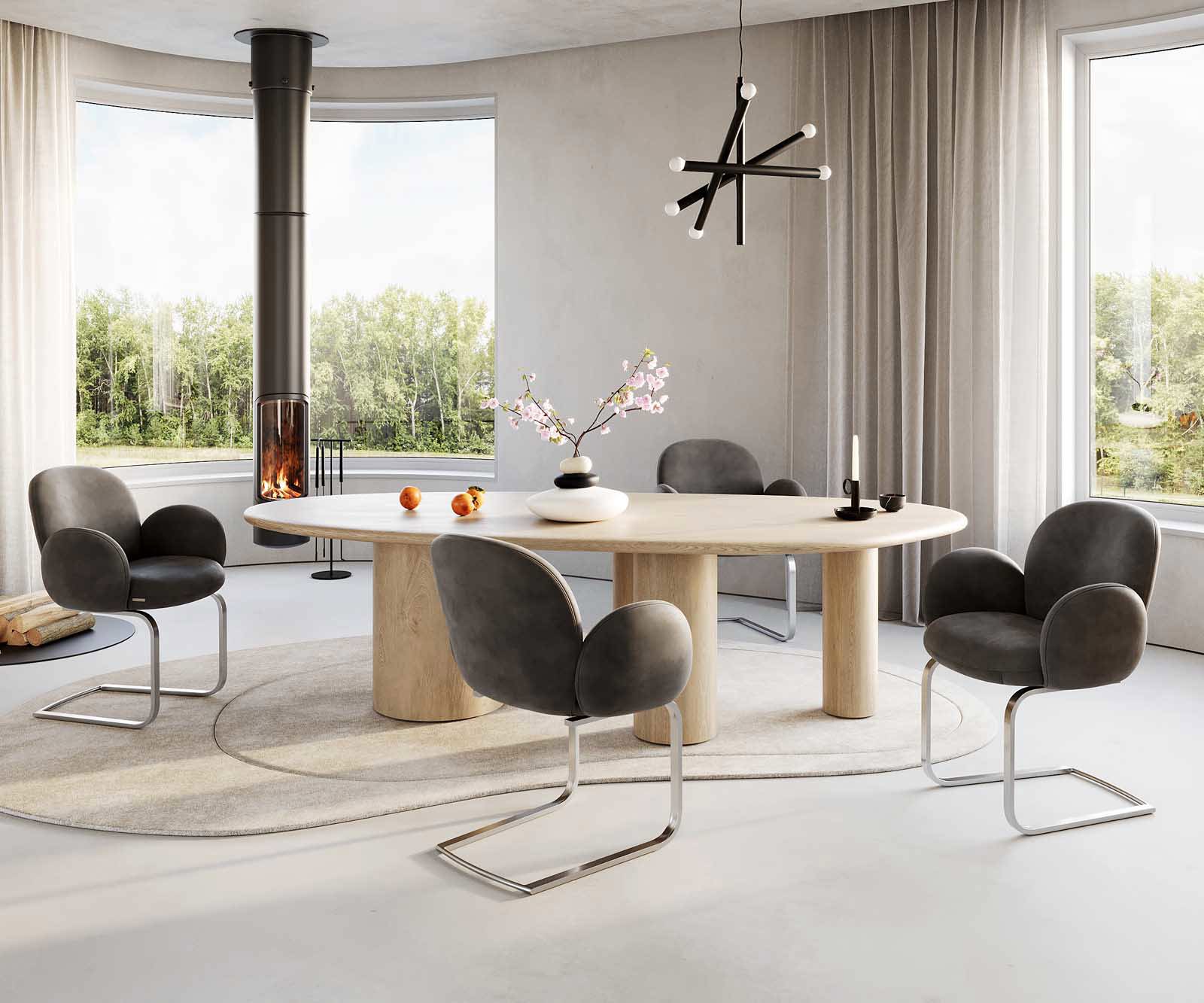 Cantilever Nube-Flex avec accoudoirs microvelours anthracite vintage pied cantilever plat acier inoxydable brossé ressorts ensachés 5
