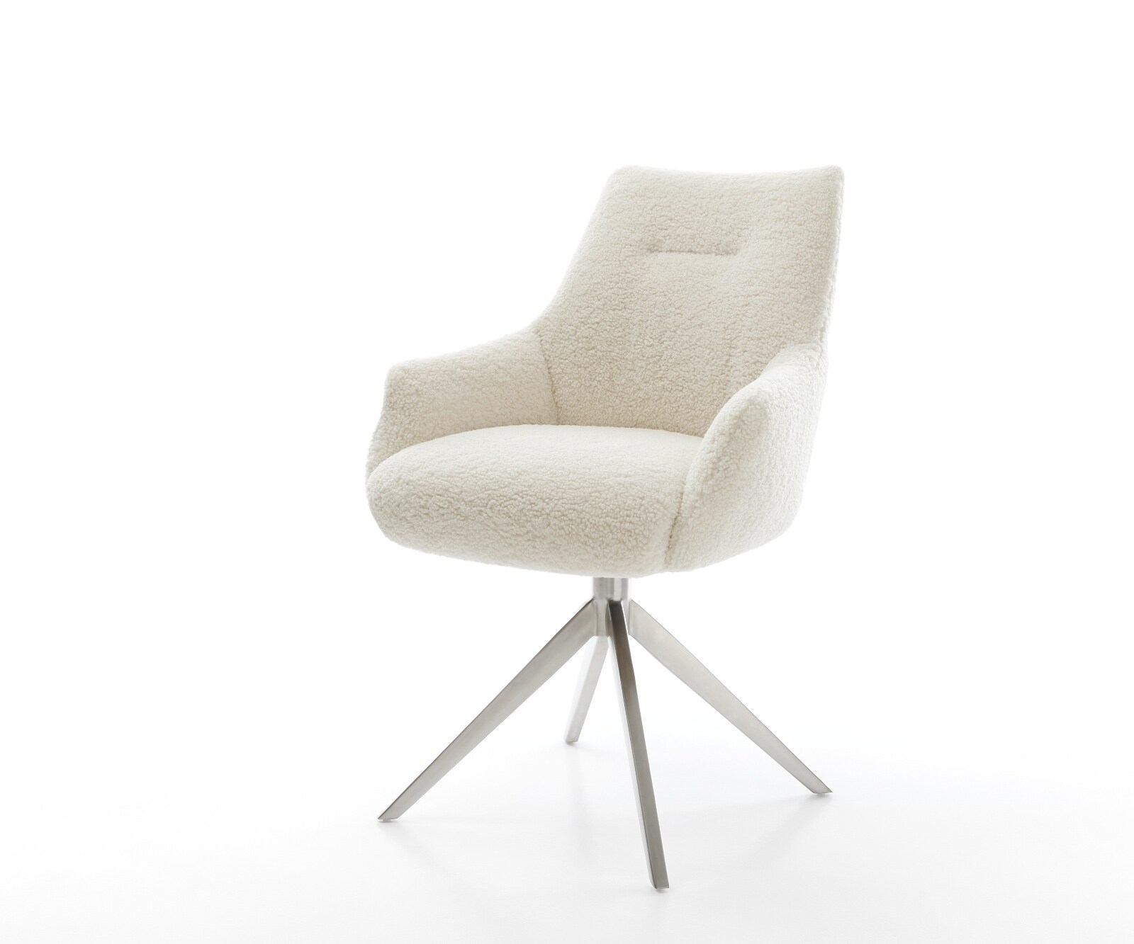 Drehstuhl Alja-Flex mit Armlehnen Teddystoff Beige Kreuzgestell breit Edelstahl 360° drehbar Wippfunktion Taschenfederkern 1