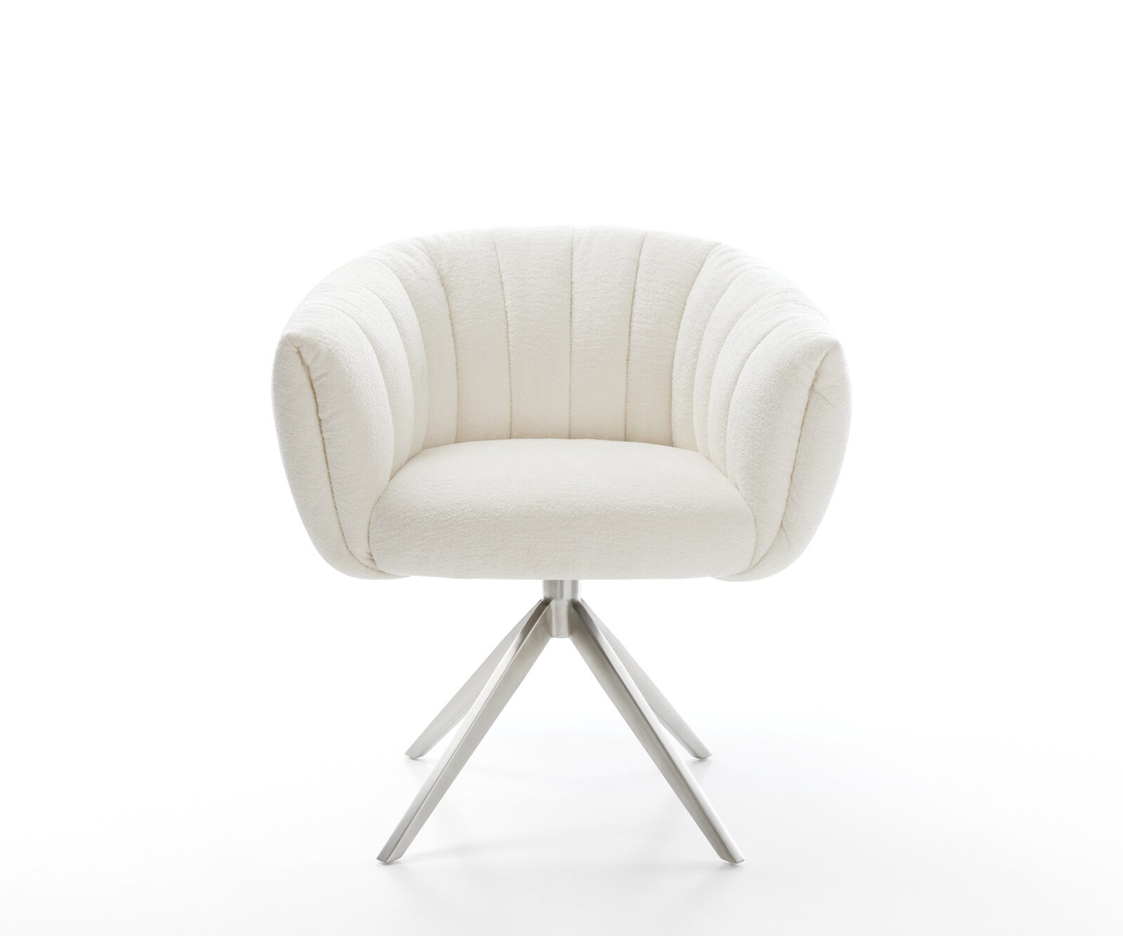 Drehstuhl Jada-Flex Bouclé Soft Beige Kreuzgestell breit Edelstahl 360° drehbar Wippfunktion Taschenfederkern 2