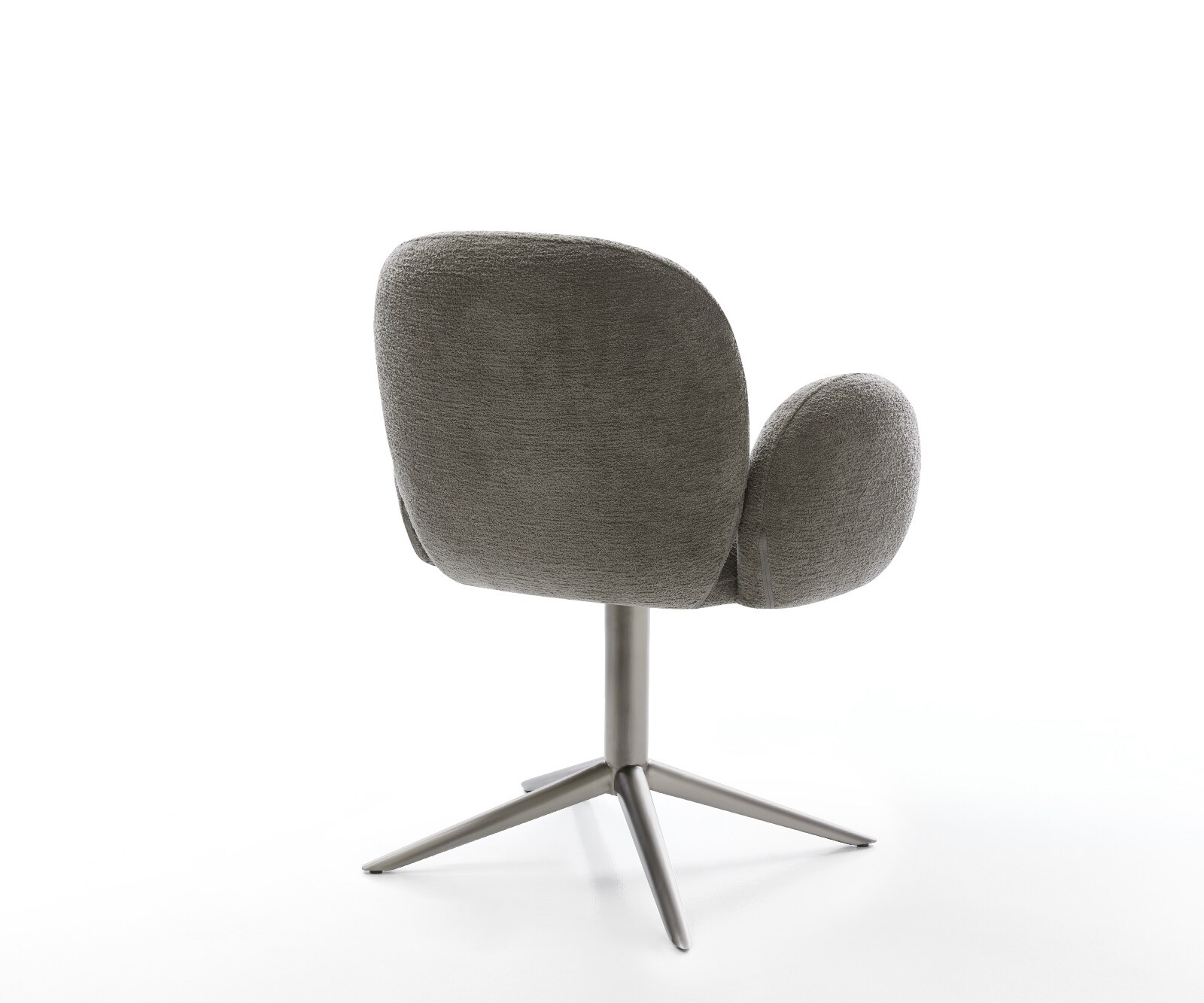 Chaise-pivotante Nube-Flex avec accoudoirs bouclé doux couleur boue pied de chaise 4 branches grafiete pivotement sur 360° fonction bascule resorts ensachés 4