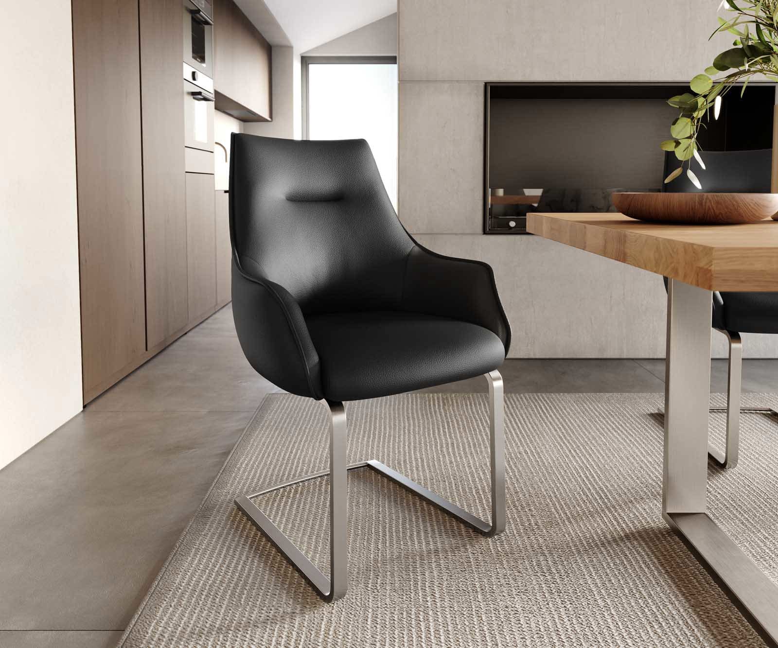 Freischwinger Alja-Flex mit Armlehnen Echt-Leder Schwarz Freischwinger flach Edelstahl Taschenfederkern Freischwinger Alja-Flex mit Armlehnen Echt-Leder Schwarz Freischwinger flach Edelstahl Taschenfederkern