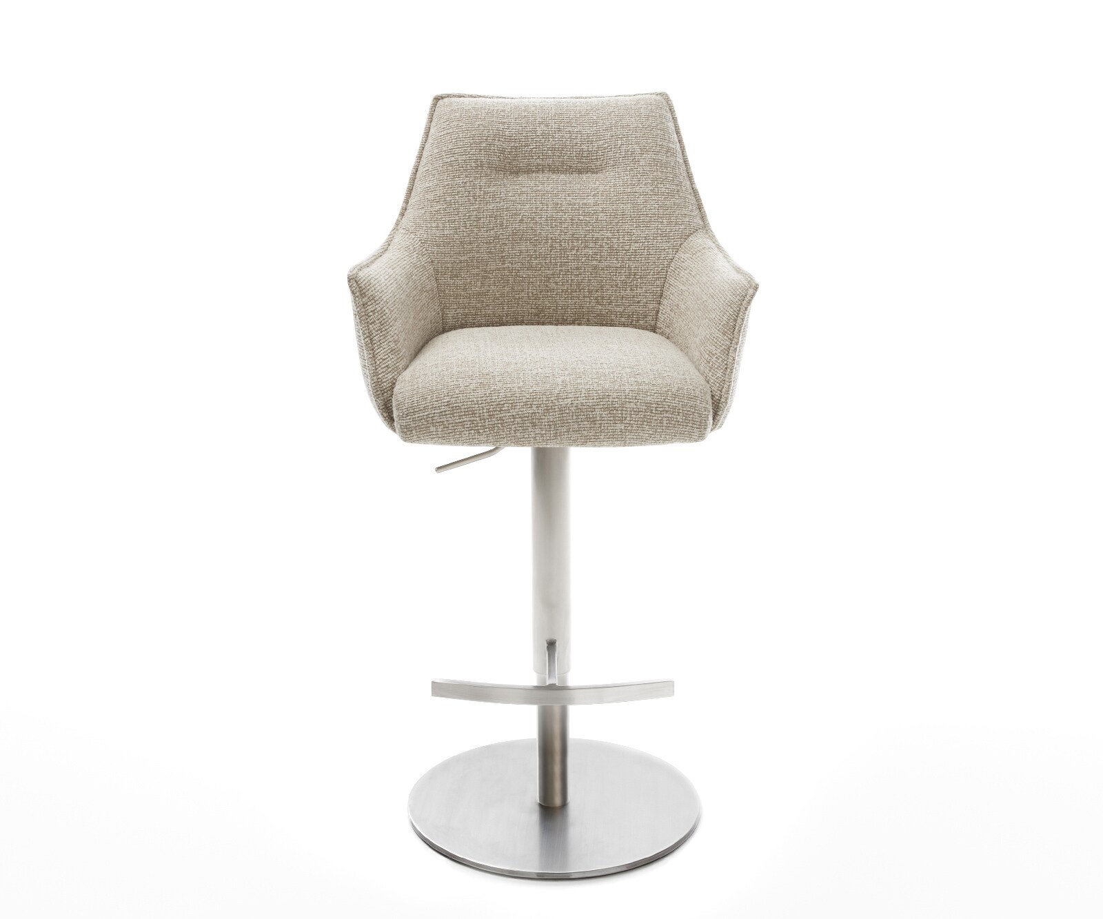 Chaise-de-bar Alja-Flex Tissu tissé doux Beige Pied pivotant réglable en hauteur en acier inoxydable Argent Ressort ensaché 2