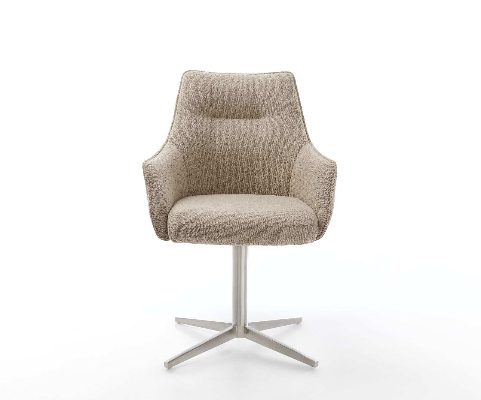 Chaise-pivotante Alja-Flex avec accoudoirs tissu mixte couleur boue pied de chaise 4 branches acier inoxydable brossé pivotement sur 360° ressorts ensachés 1