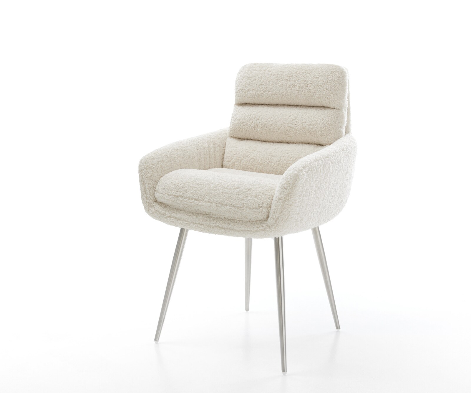 Chaise-de-salle-à-manger Abelia-Flex avec accoudoirs tissu teddy beige 4 pieds coniques acier inoxydable