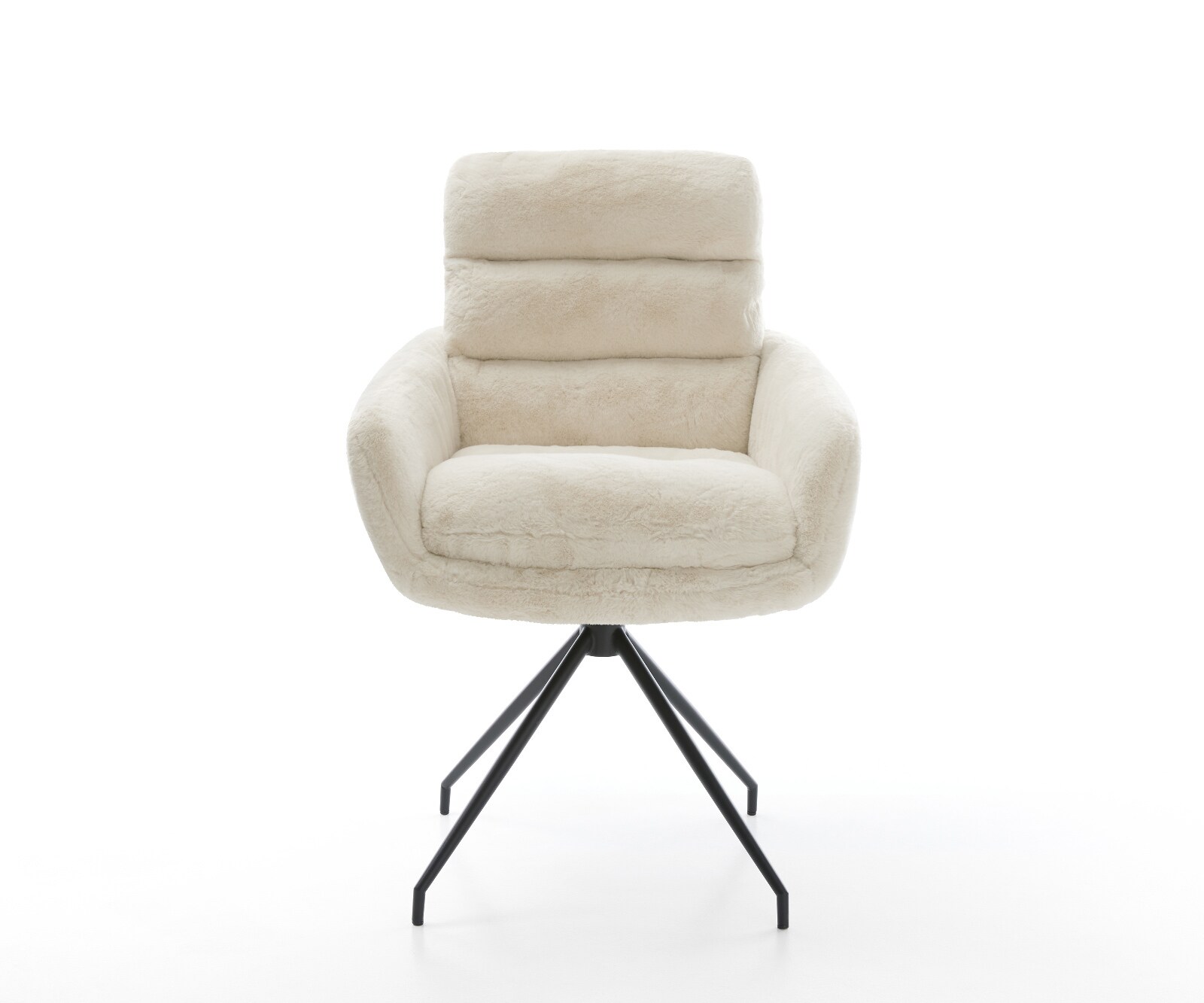 Chaise-de-salle-à-manger Abelia-Flex avec accoudoirs peluche crème-blanc pied croisé conique noir 2