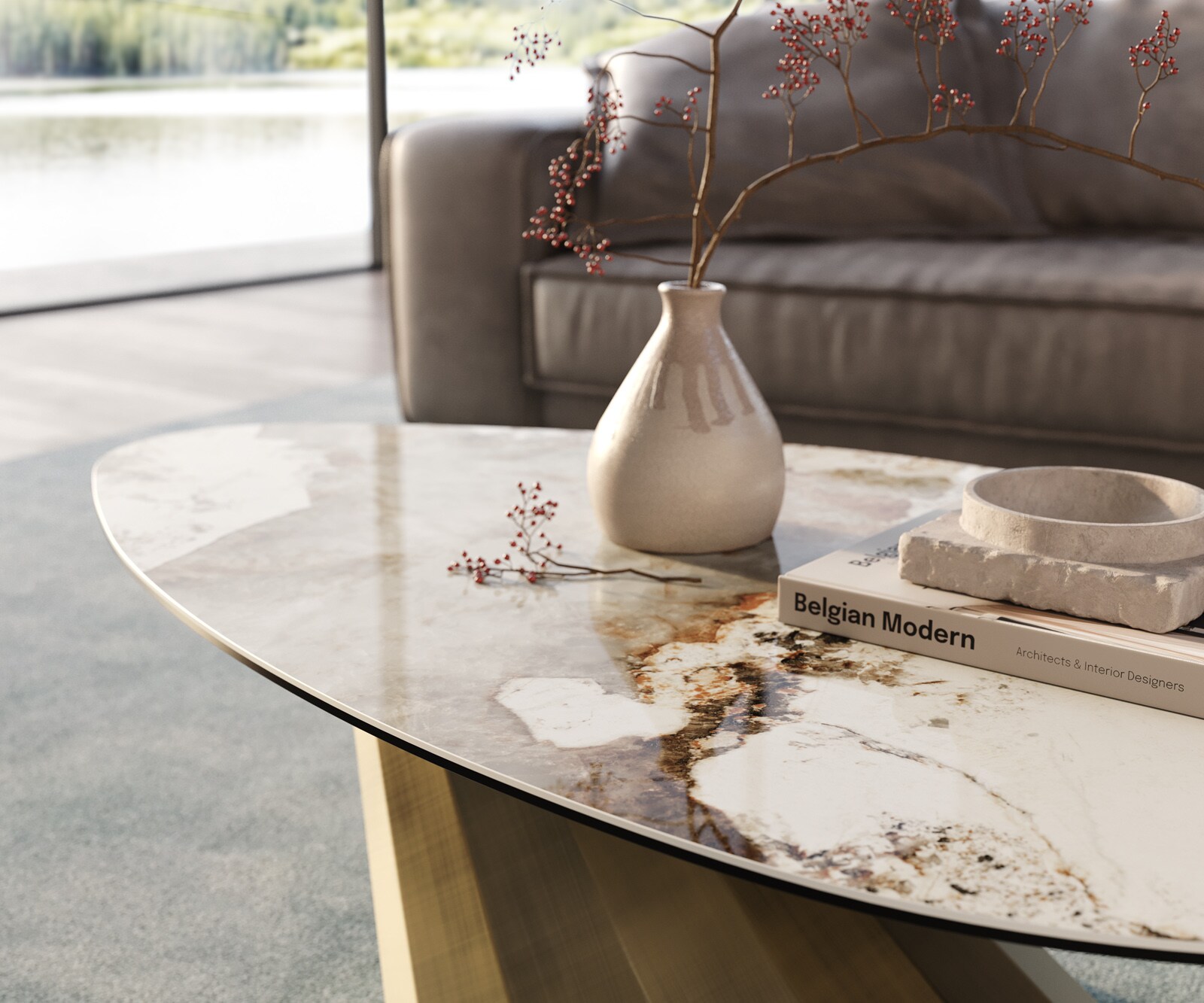 Couchtisch Edge Organisch 140x76 cm Keramik Minas Melange Parabi Metallic Gold 6