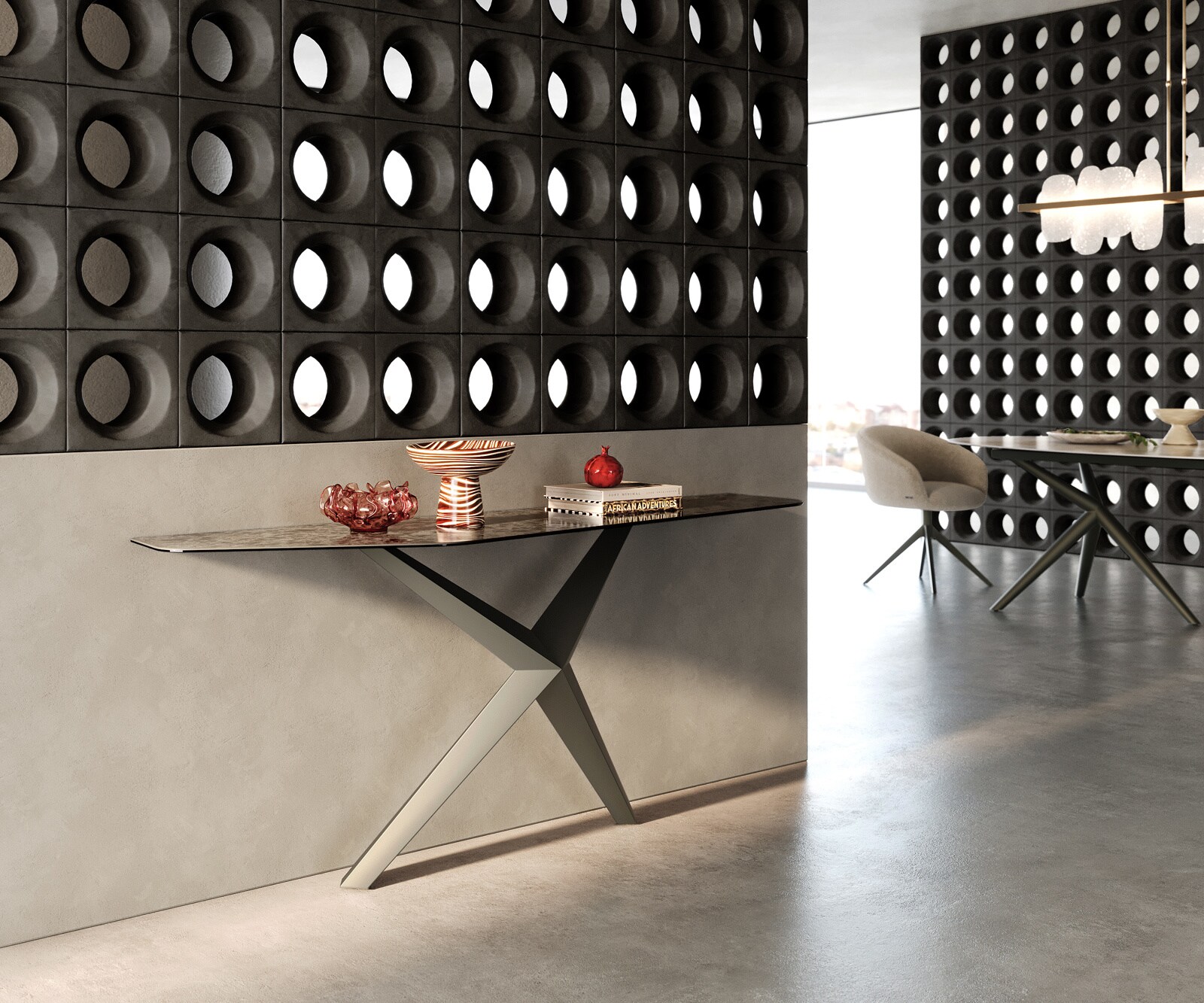 Console Edge Polygonal 180x50 cm Céramique Emperador Extra Lucidato Dunkelbraun Zentharo Métal Effektfinish Titan 6