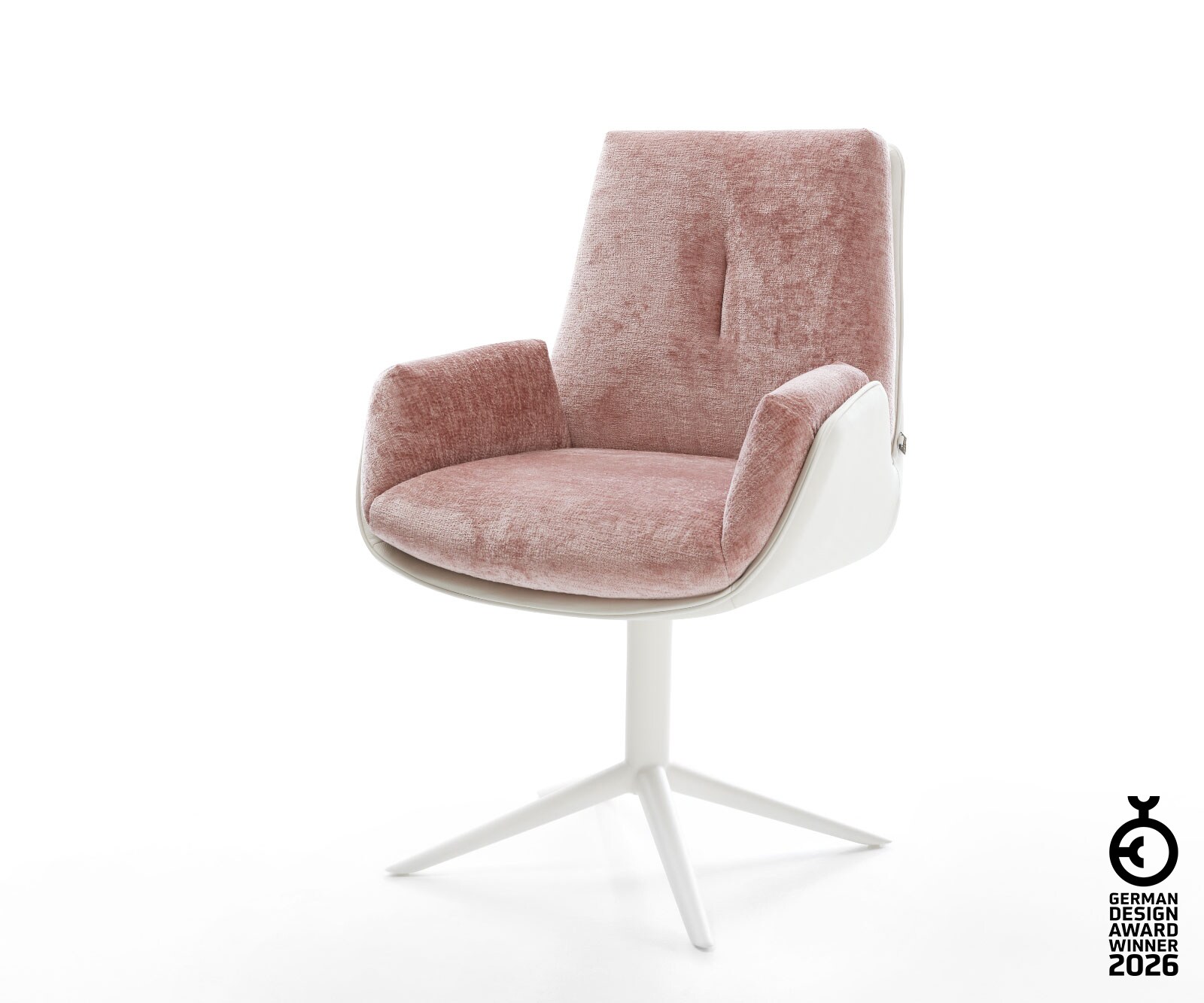 Drehstuhl Clea-Flex Materialmix Echtleder Weiß-Rosé Fußkreuz Weiß 360° drehbar Wippfunktion