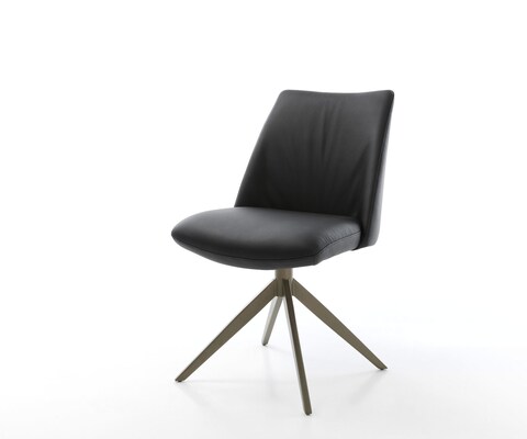 Drehstuhl Elso-Flex Echt-Leder Schwarz Kreuzgestell breit Effektfinish Titan 360° drehbar Wippfunktion Taschenfederkern