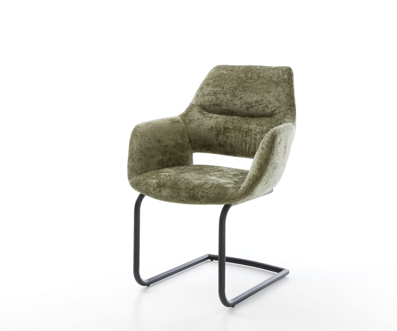 Freischwinger Yago-Flex mit Armlehnen Chenille Olive Freischwinger rund Schwarz