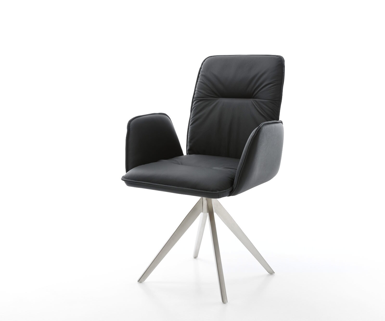 Drehstuhl Vinja-Flex Echt-Leder Schwarz Kreuzgestell kantig Edelstahl 180° drehbar