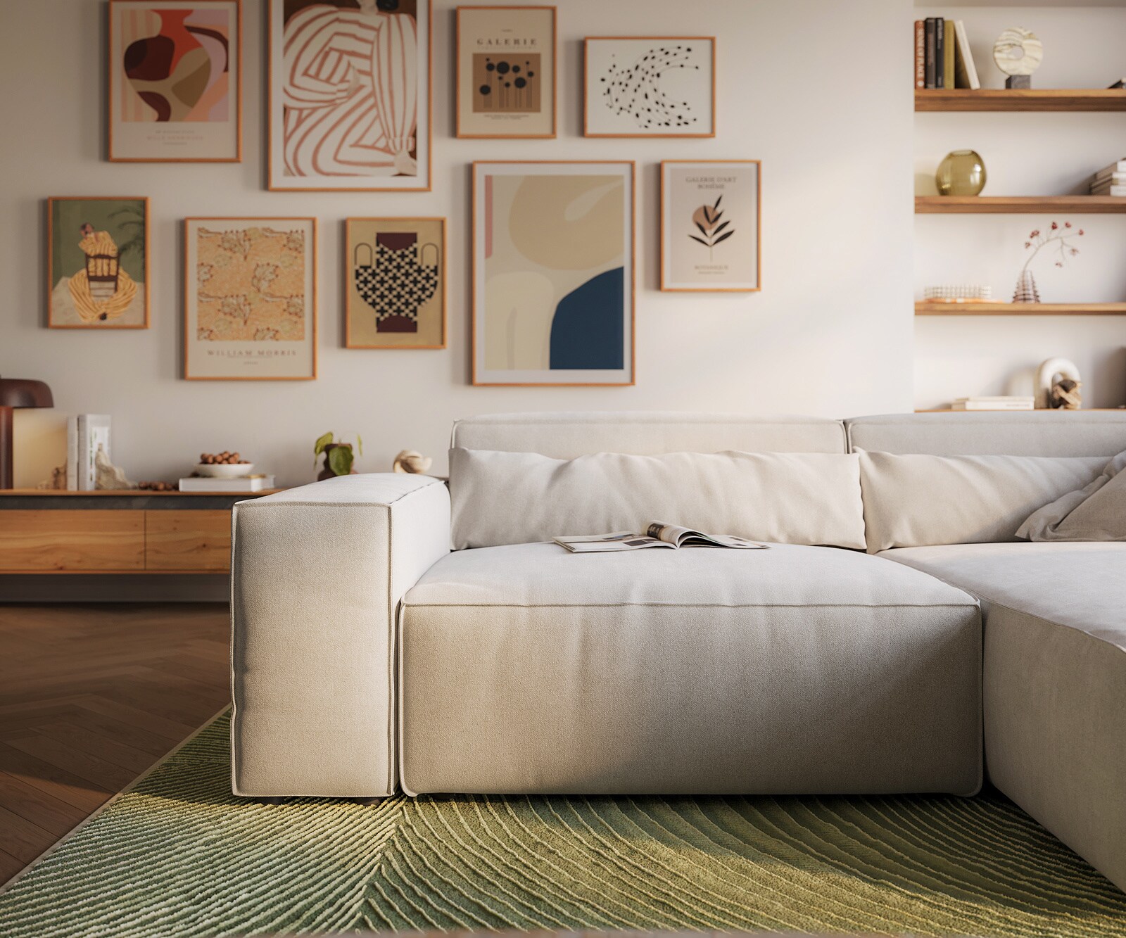 Canapé d'angle Sirpio XL 270x170 cm Tissu texturé doux Beige Méridienne modulable 5