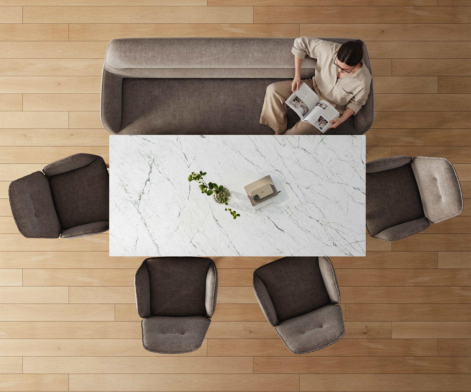 Esszimmerbank Taya-Flex 200 cm Strukturstoff Soft Taupe Kufengestell flach Edelstahl Taschenfederkern 5