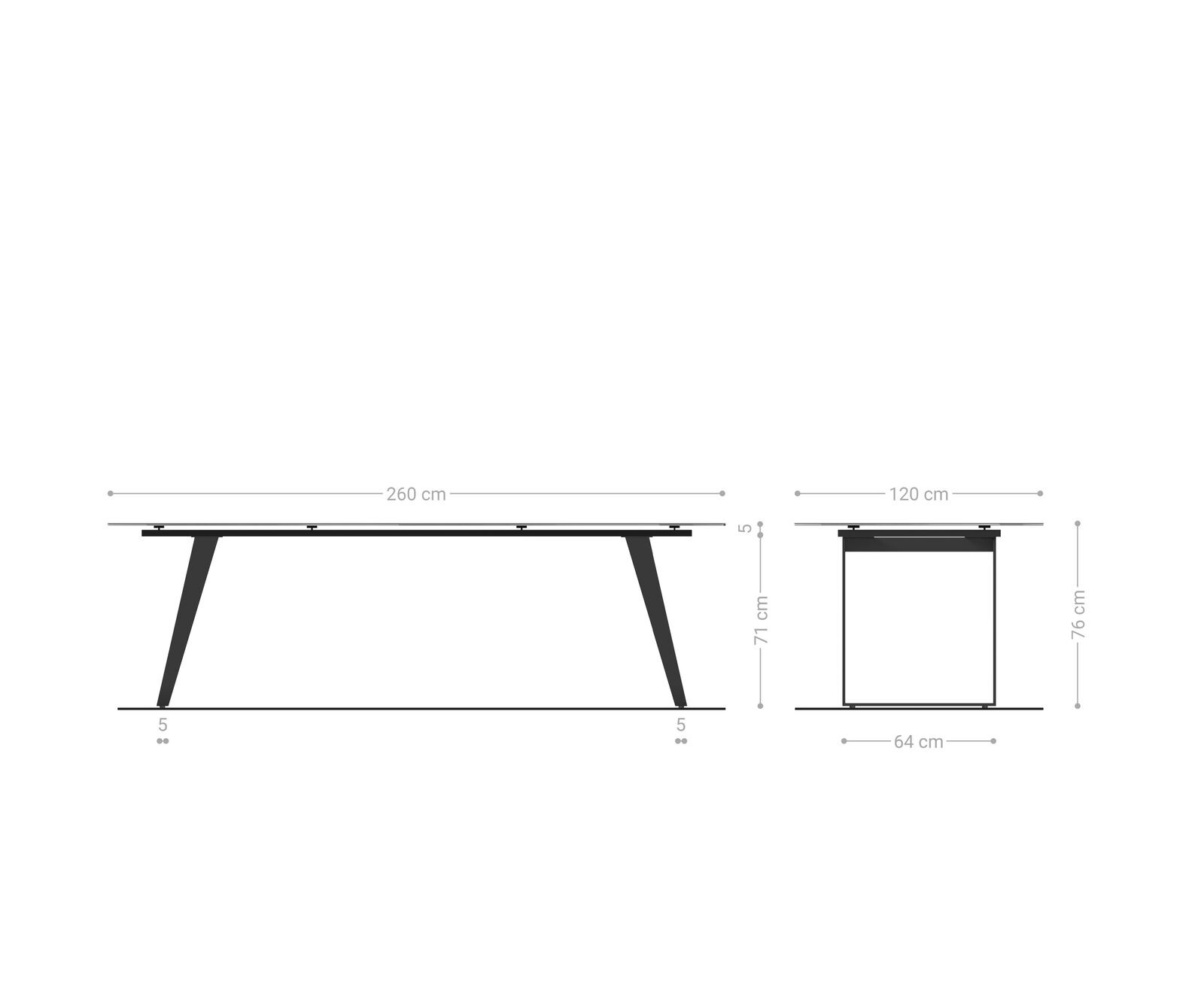 Esstisch Edge Boot 260x120 cm Keramik Laminam® Sabbia Eichefarbig Metall Schräg Schwarz 8