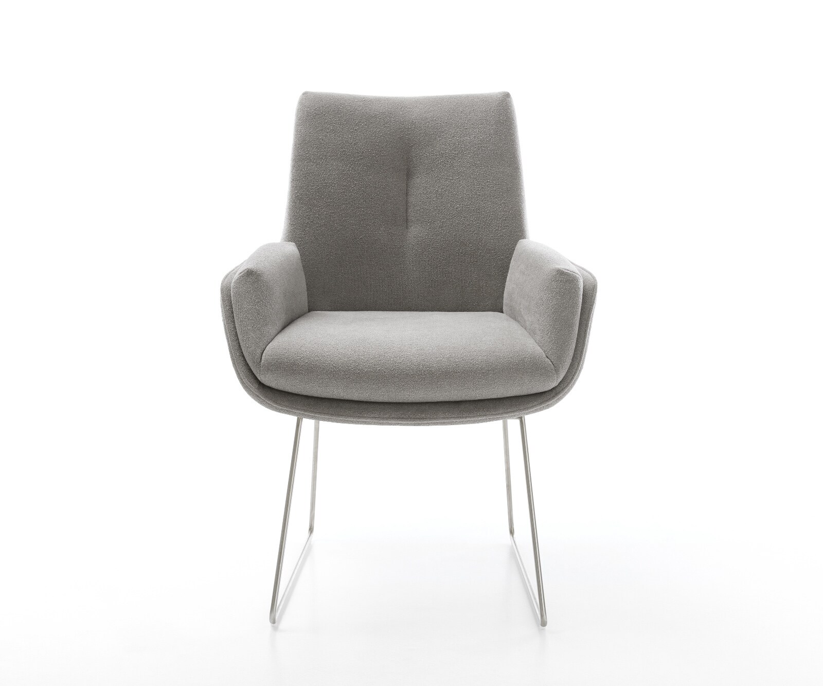 Chaise-de-salle-à-manger Clea-Flex tissu structuré doux gris pied trapèze acier inoxydable 1