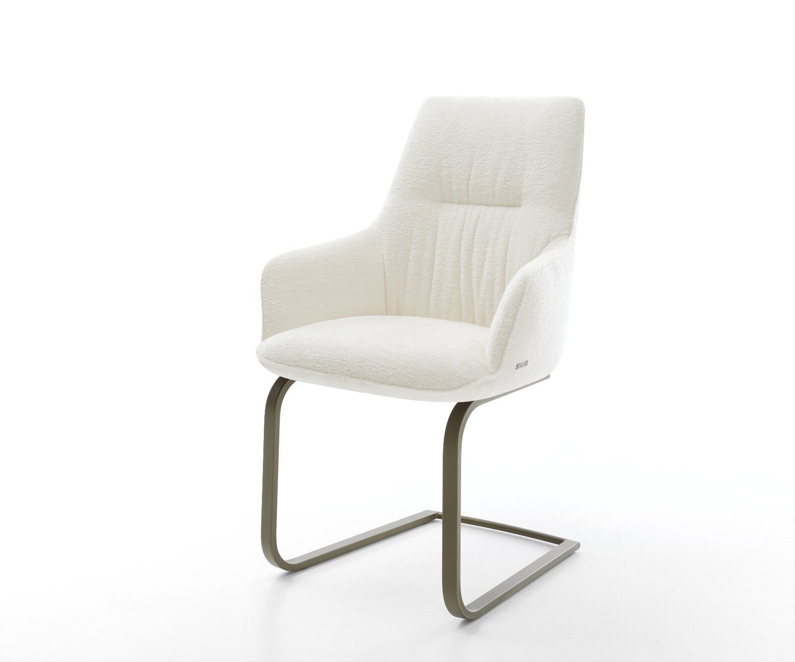 Cantilever Zelia-Flex avec accoudoirs bouclé doux beige pied cantilever plat aspect titane ressorts ensachés 1