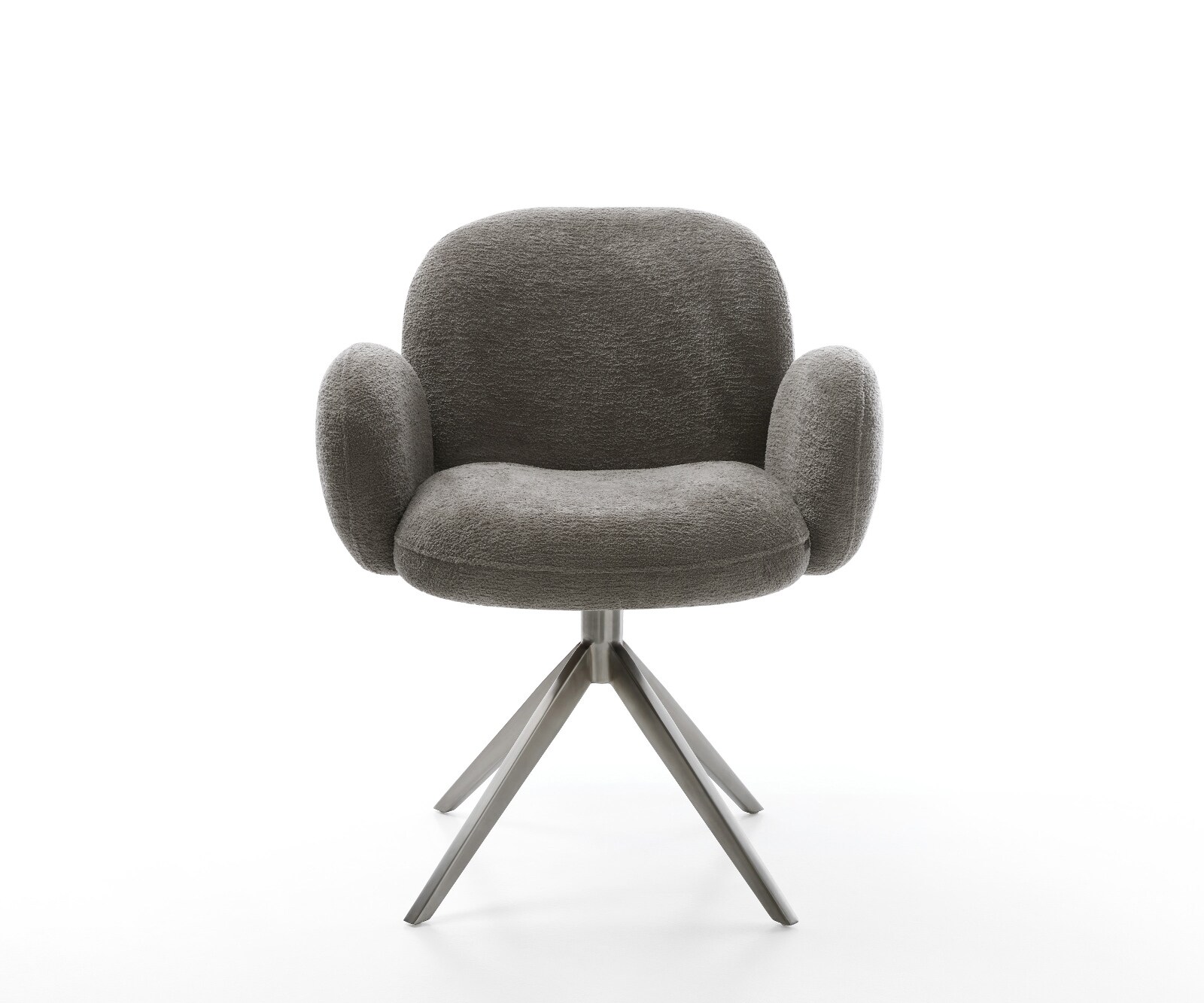 Chaise-pivotante Nube-Flex avec accoudoirs bouclé doux couleur boue pied croisé large grafiete pivotement sur 360° fonction bascule resorts ensachés 1