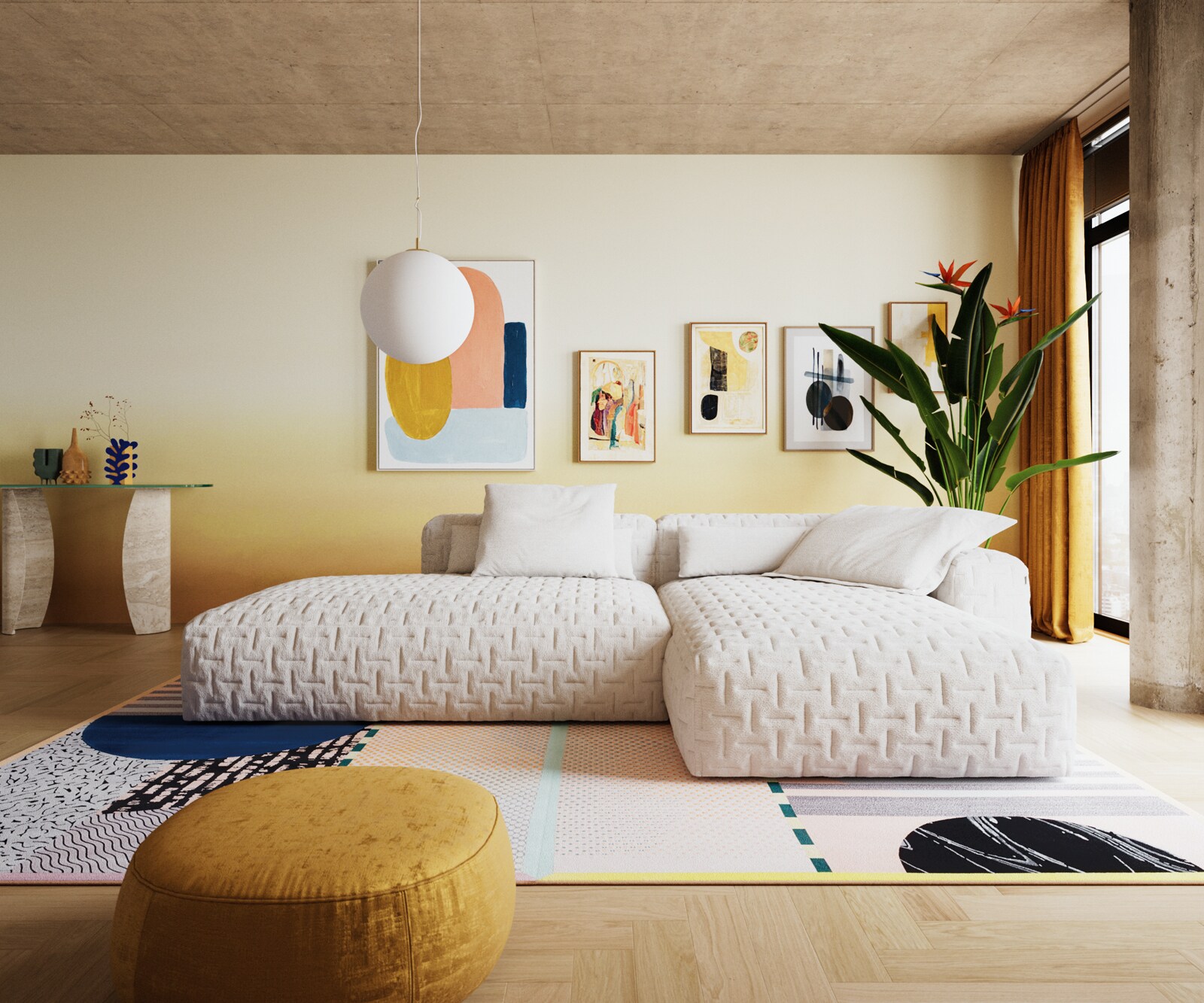 Canapé d'angle Freestyle 310x200 cm Bouclé doux Beige matelassé 2