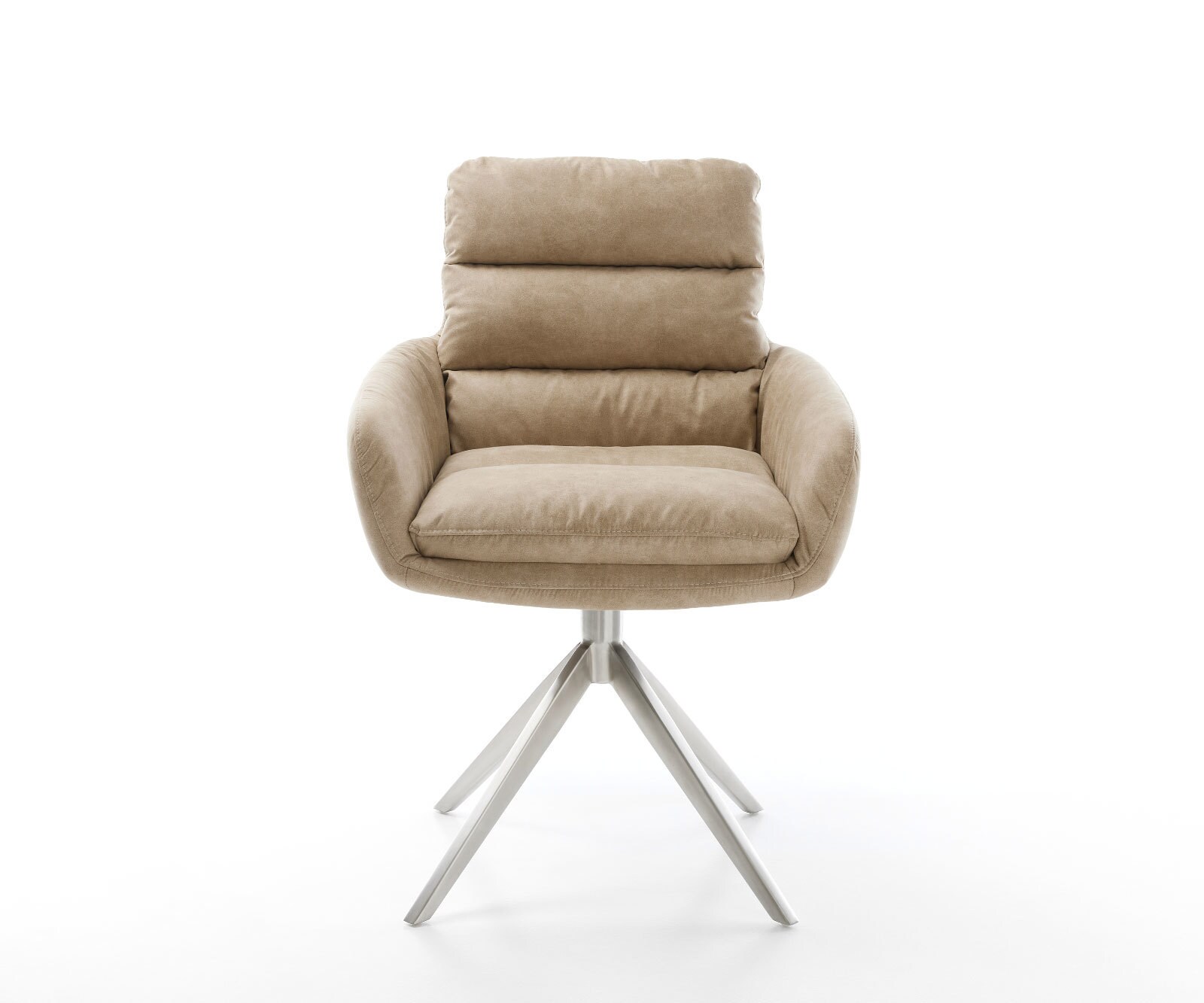 Drehstuhl Abelia-Flex mit Armlehnen Mikrofaser Beige Vintage Kreuzgestell breit Edelstahl 360° drehbar Wippfunktion 1